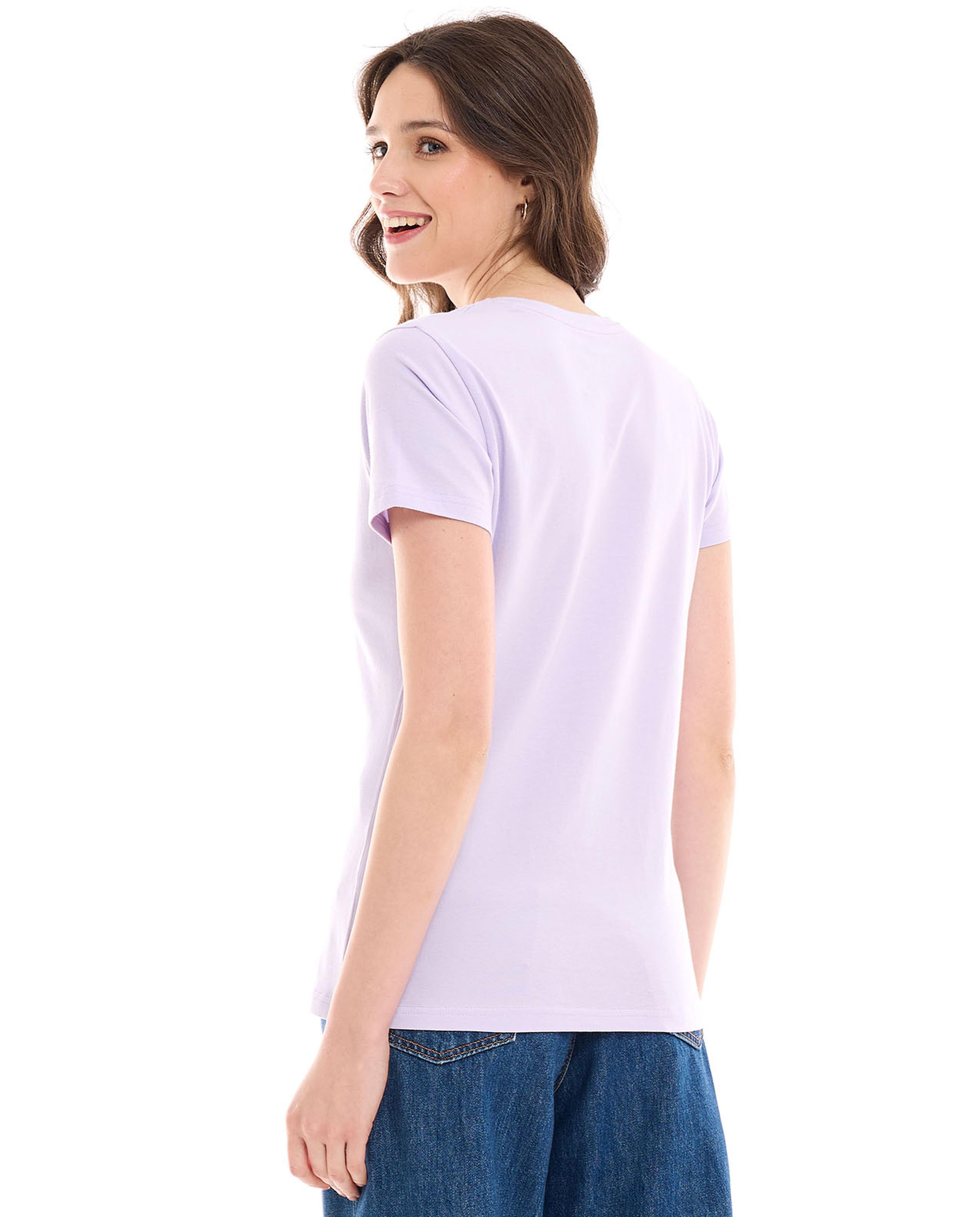 Solid T-Shirt with V-Neck and Short Sleeves