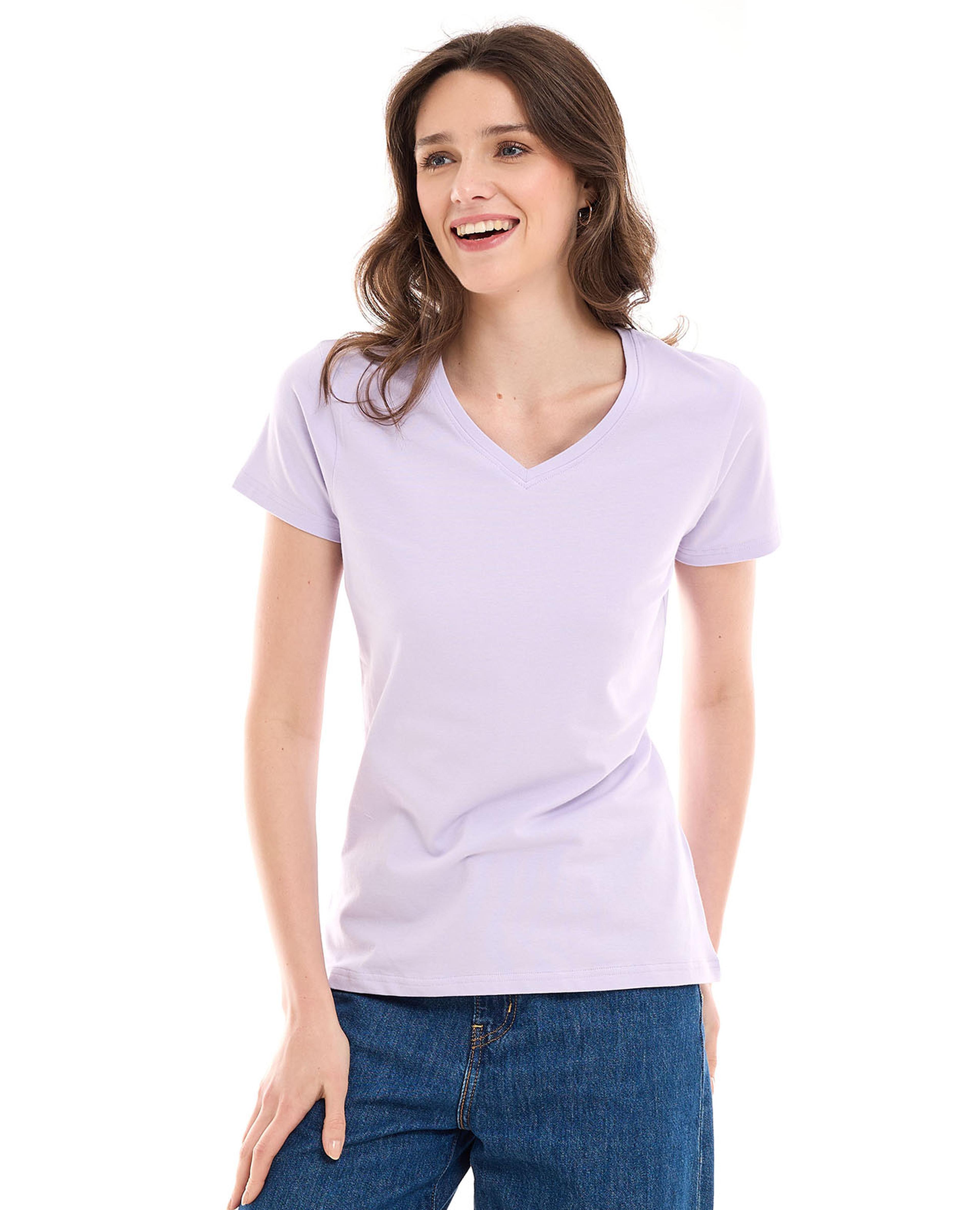 Solid T-Shirt with V-Neck and Short Sleeves