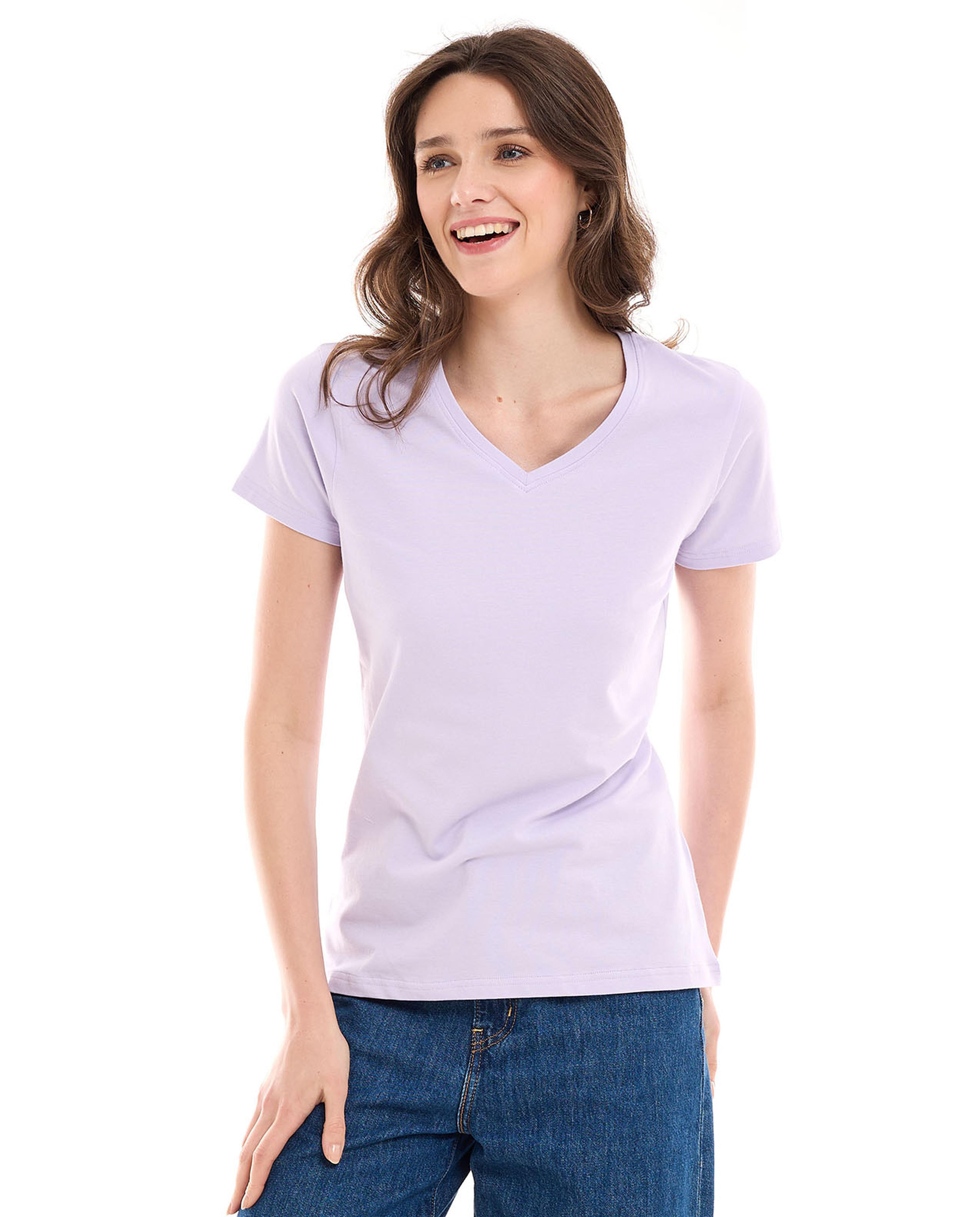 Solid T-Shirt with V-Neck and Short Sleeves
