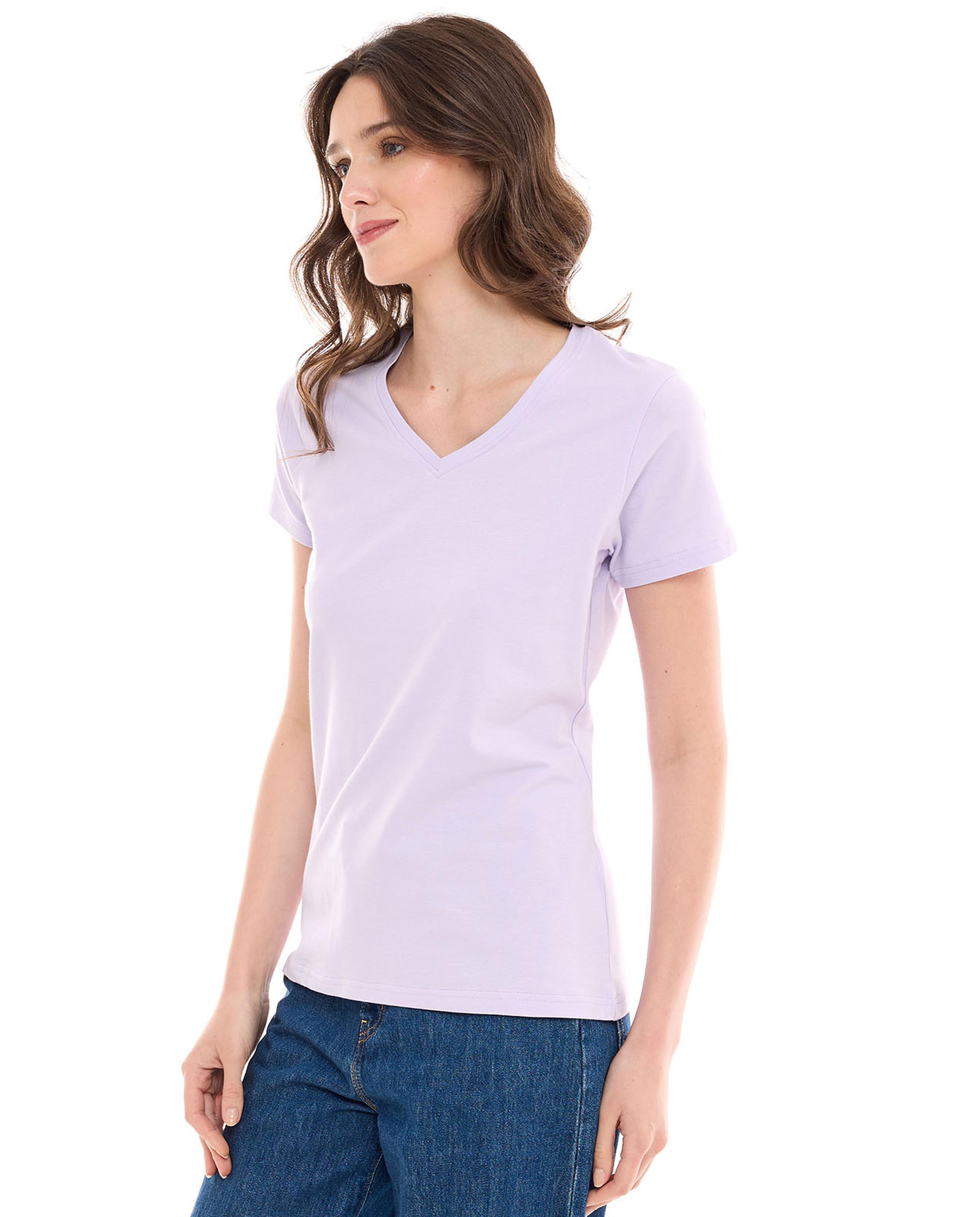 Solid T-Shirt with V-Neck and Short Sleeves