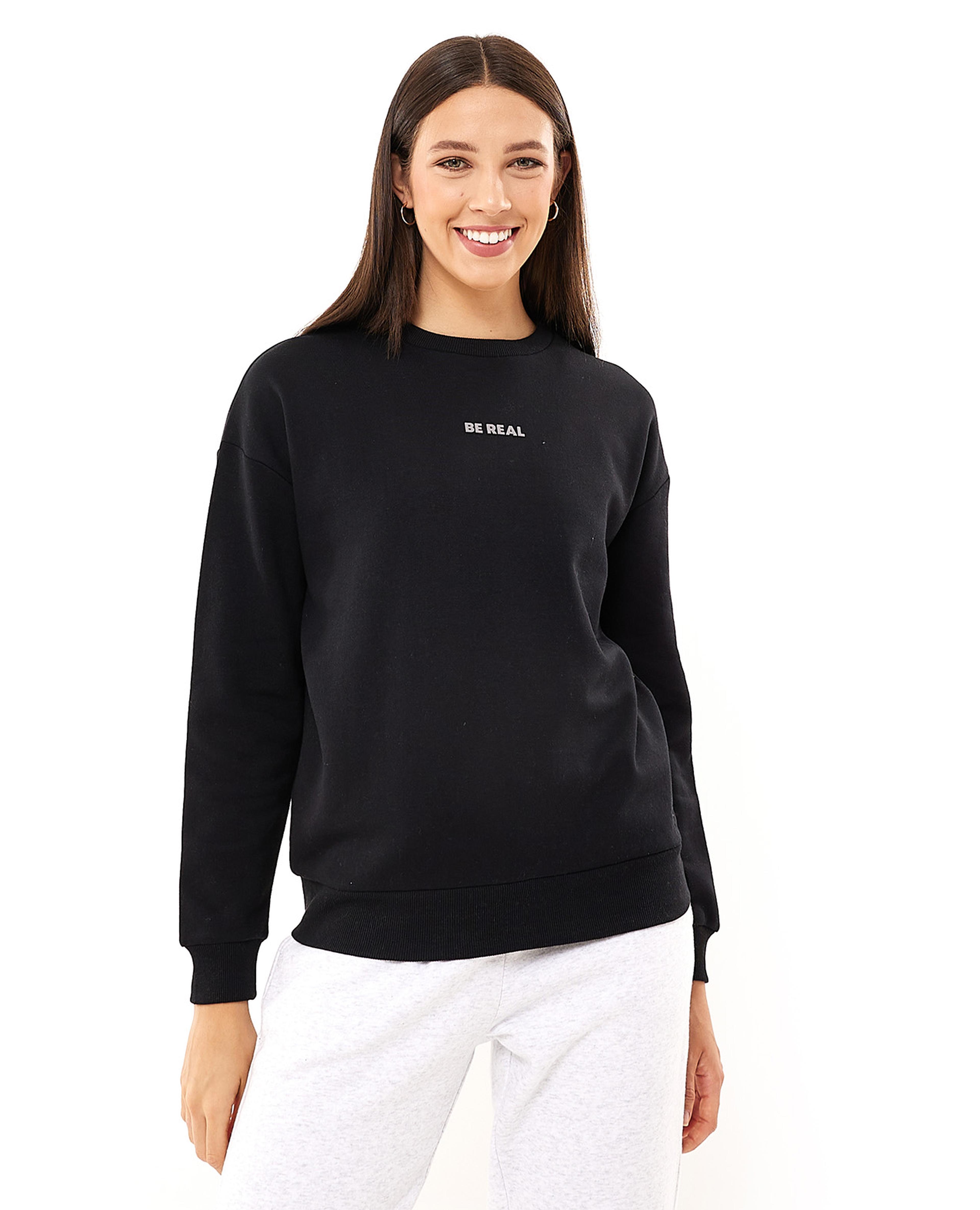 Print Detail Sweatshirt with Crew Neck and Long Sleeves