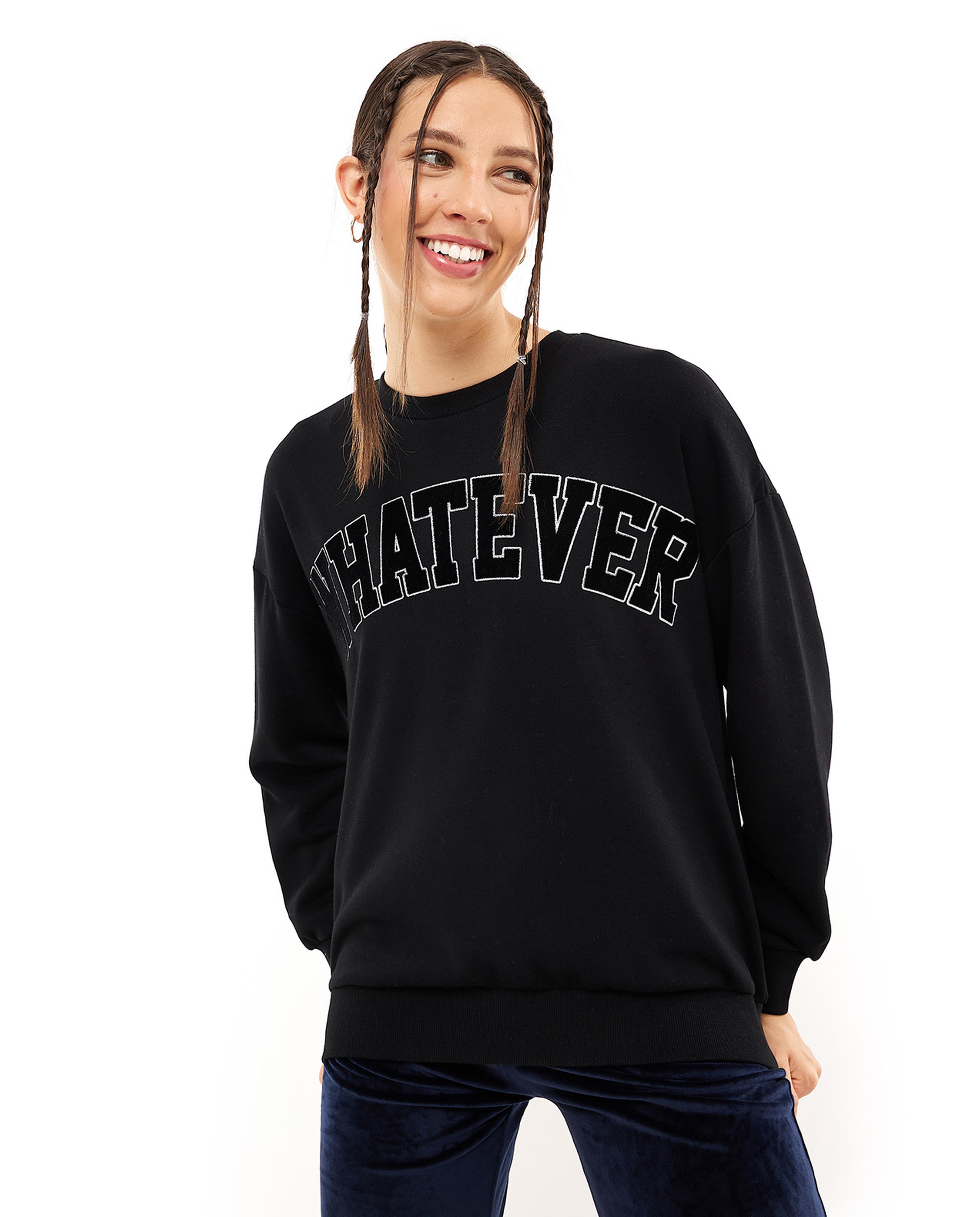 Appliqued Sweatshirt with Crew Neck and Long Sleeves