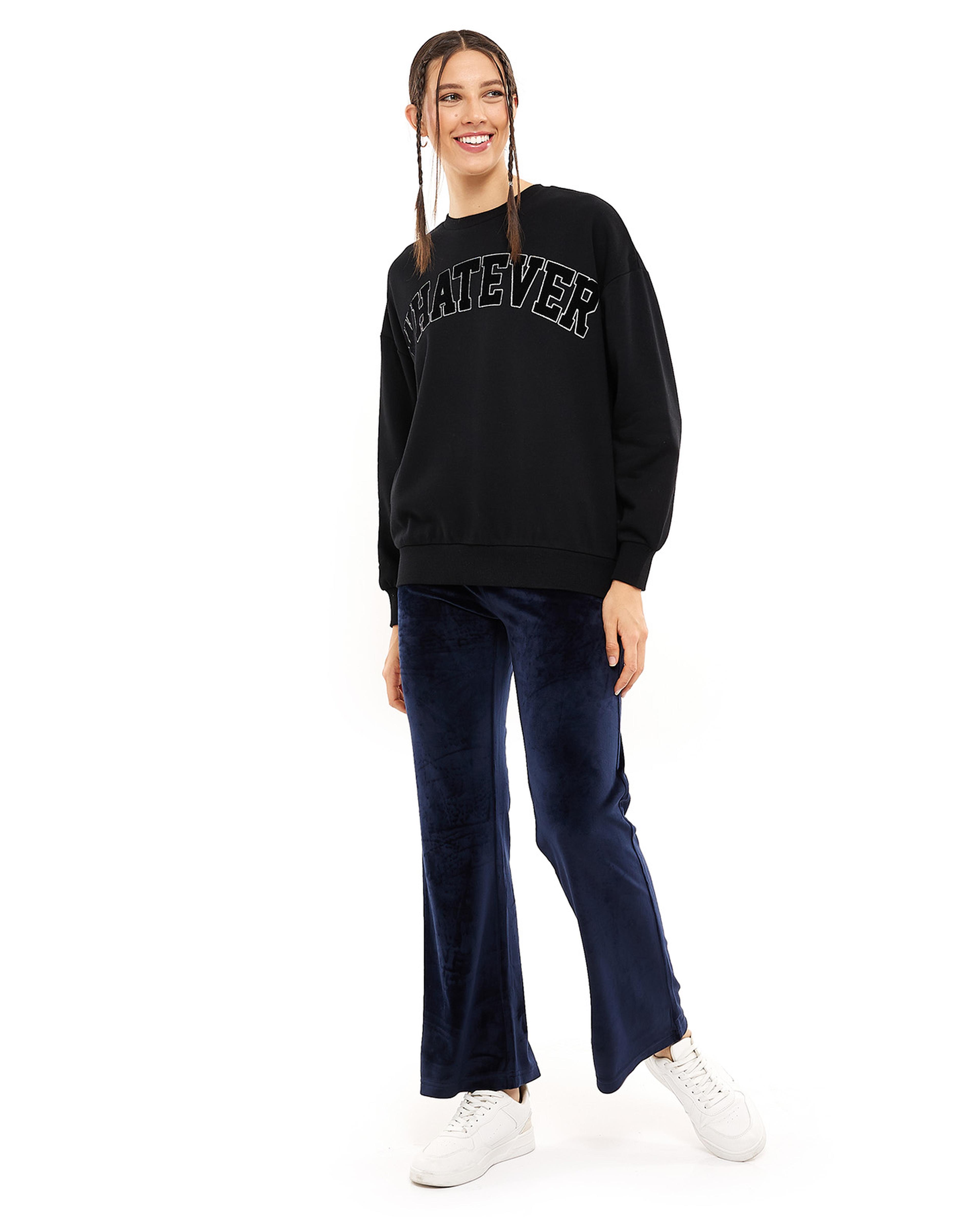 Appliqued Sweatshirt with Crew Neck and Long Sleeves