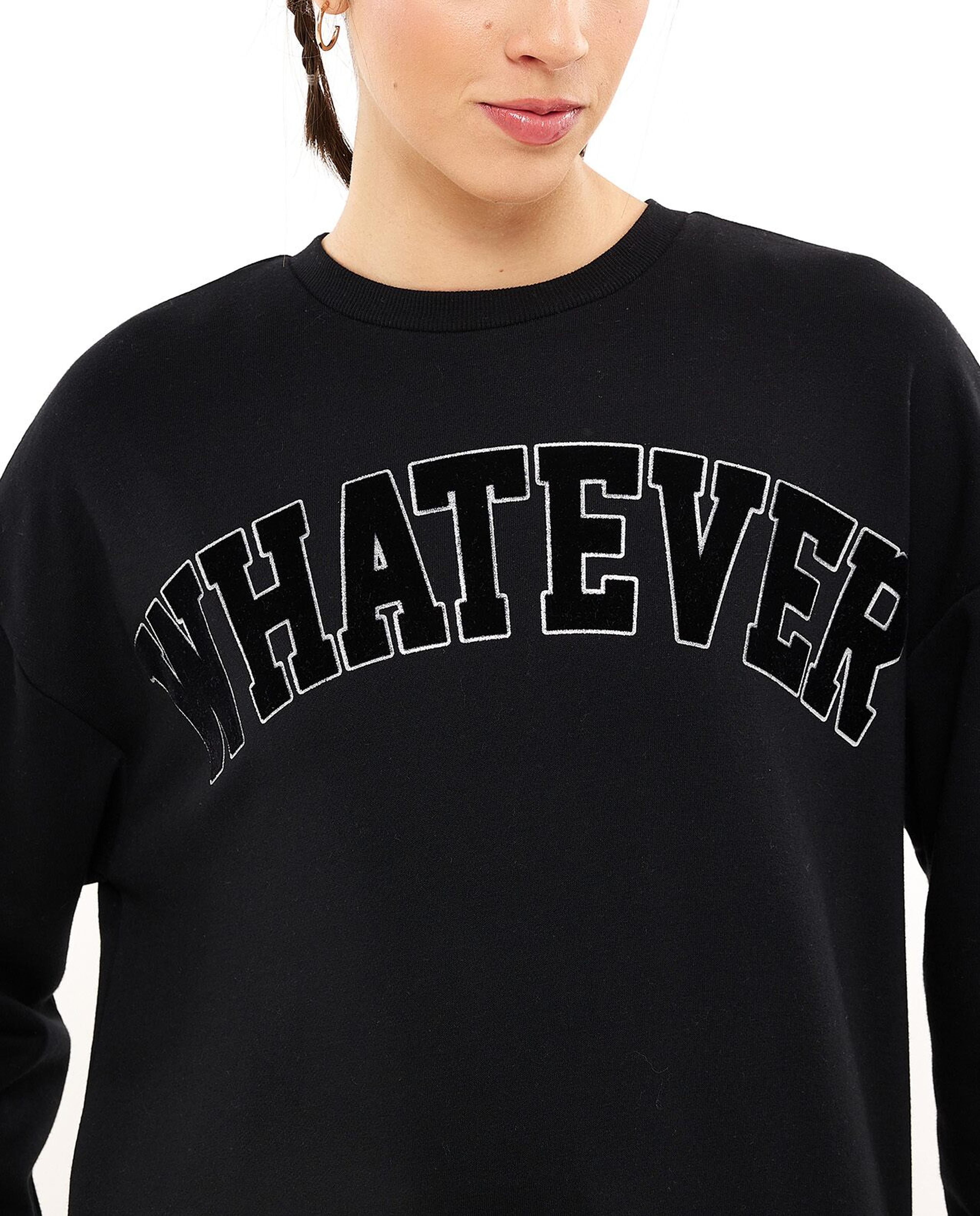 Appliqued Sweatshirt with Crew Neck and Long Sleeves