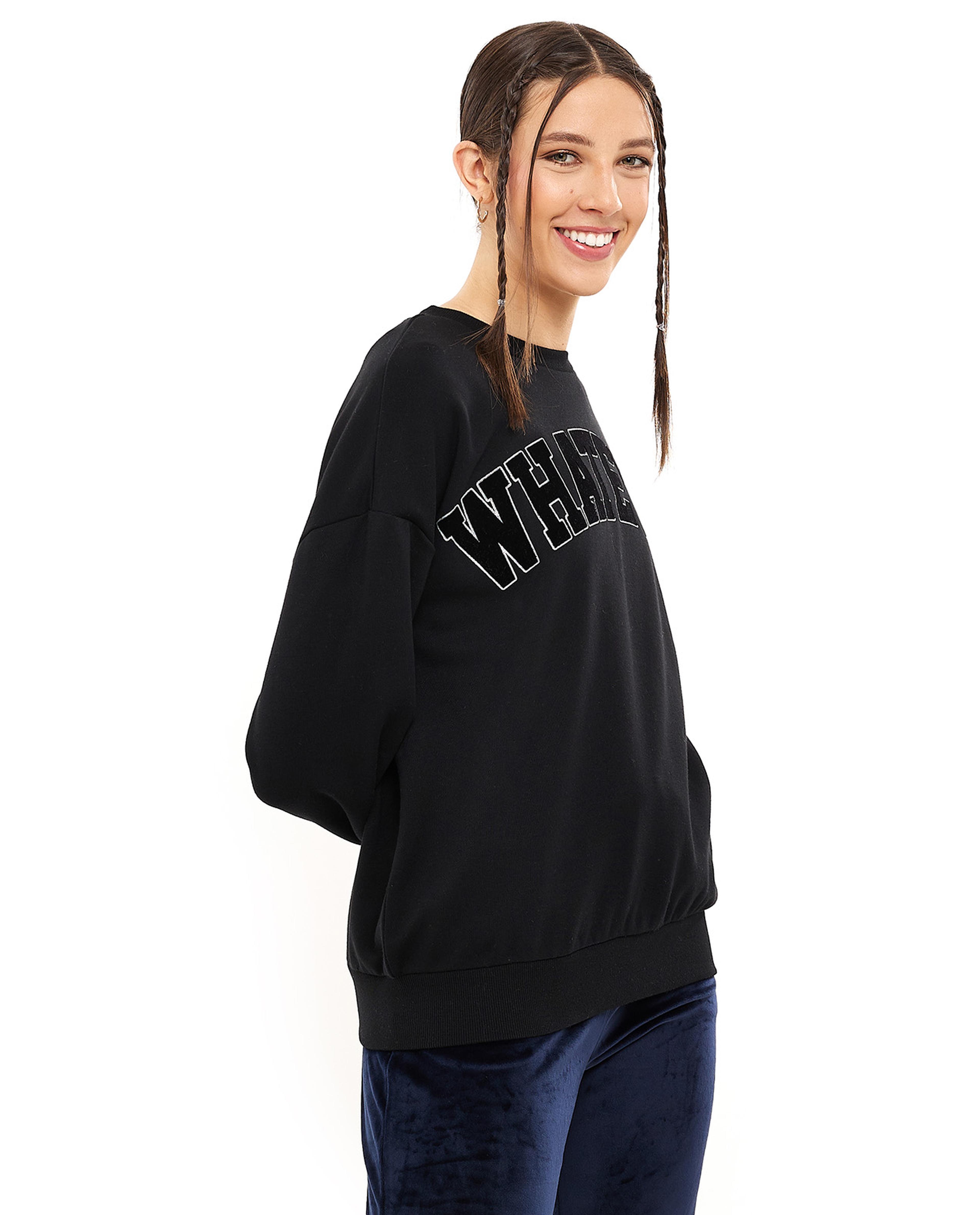 Appliqued Sweatshirt with Crew Neck and Long Sleeves