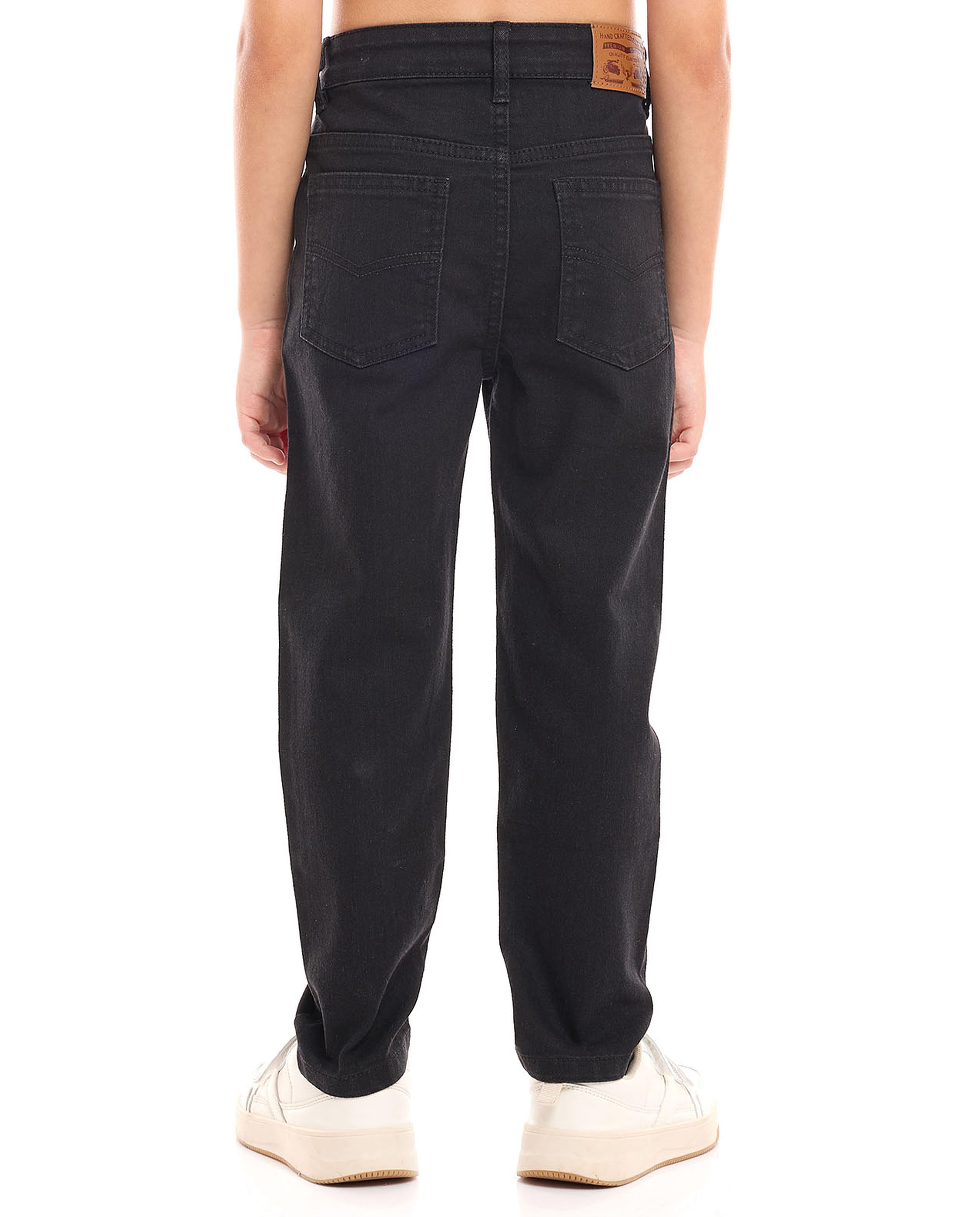 Solid Relaxed Fit Jeans with Button Closure
