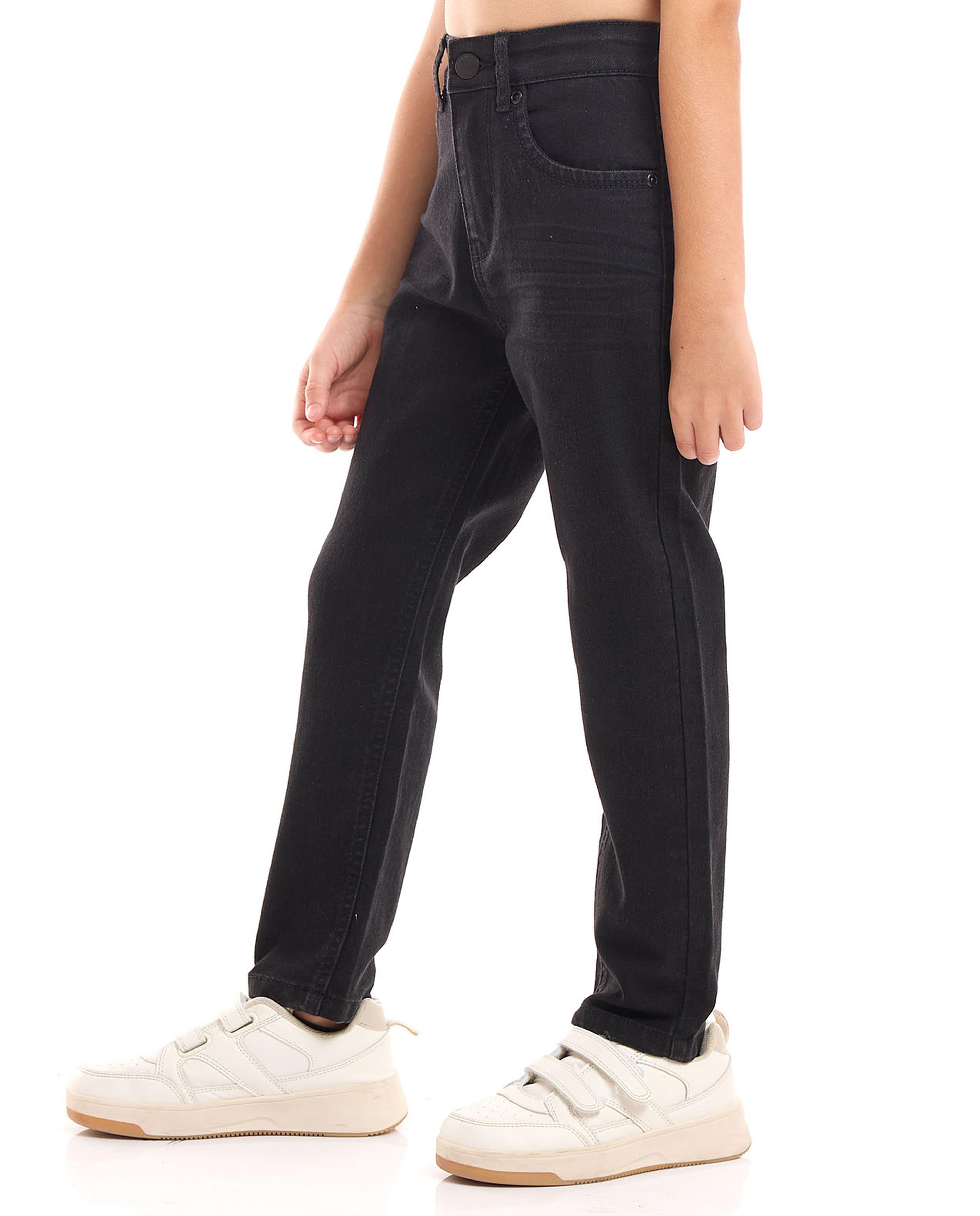 Solid Relaxed Fit Jeans with Button Closure