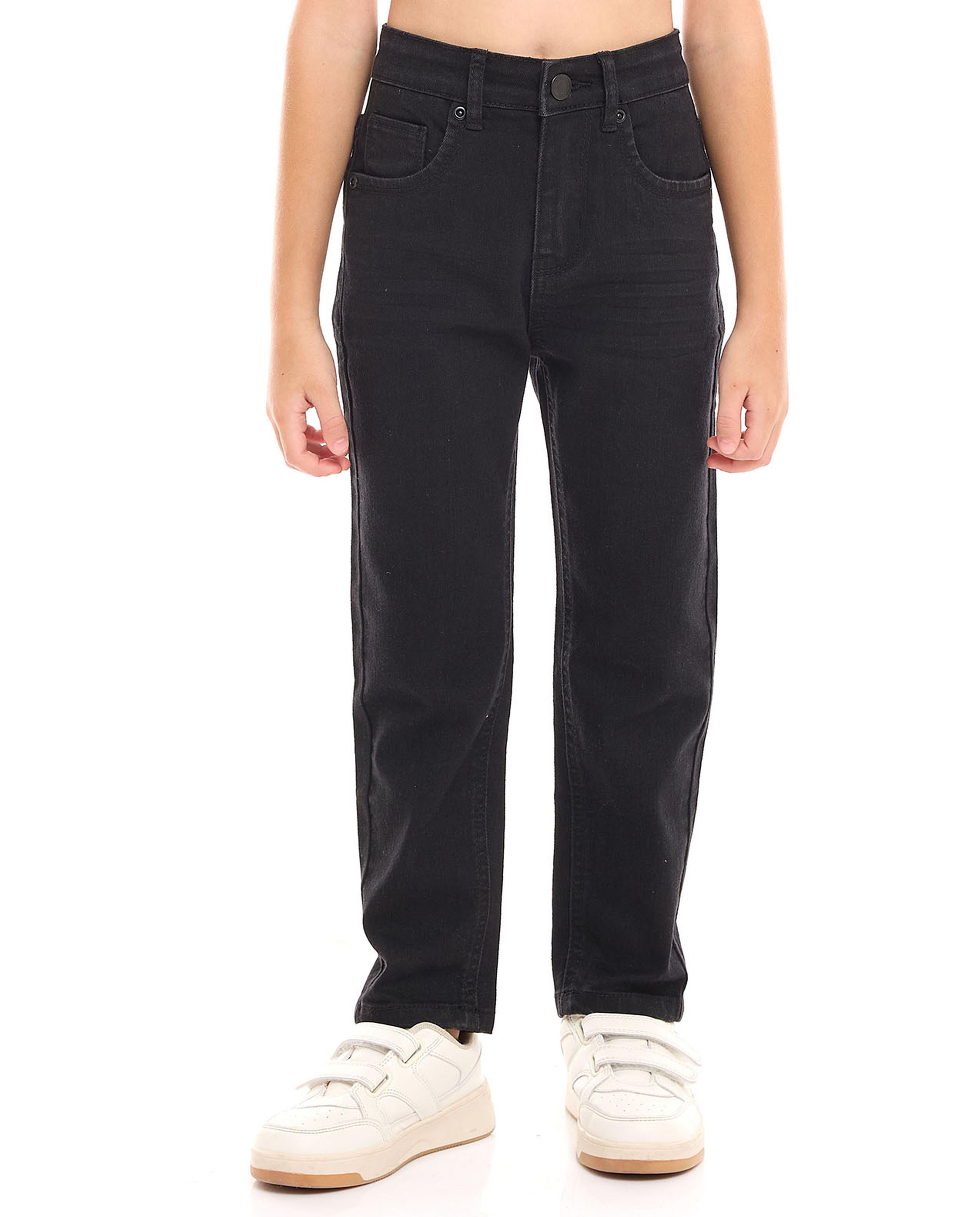 Solid Relaxed Fit Jeans with Button Closure