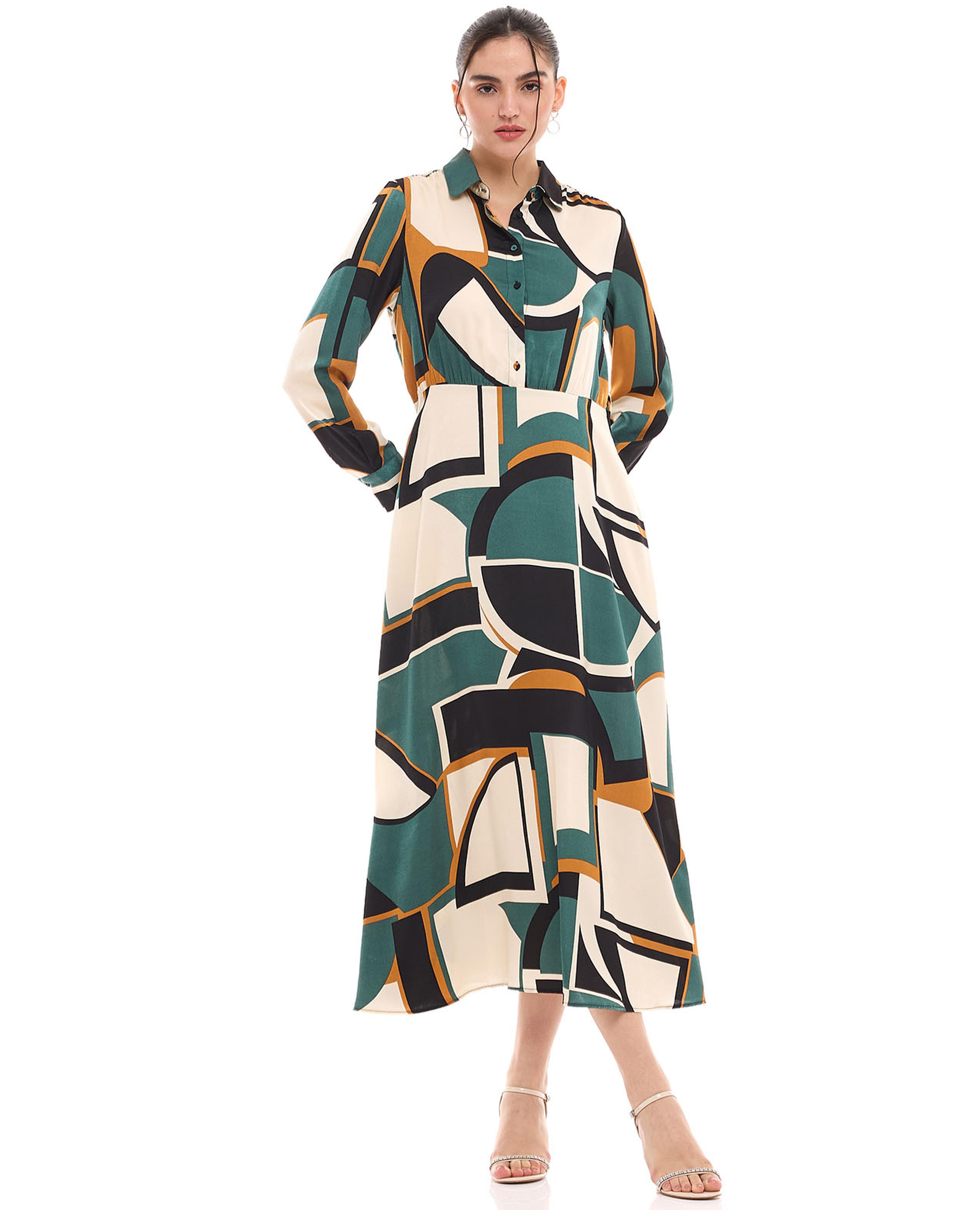 فستان قميص بأكمام طويلة