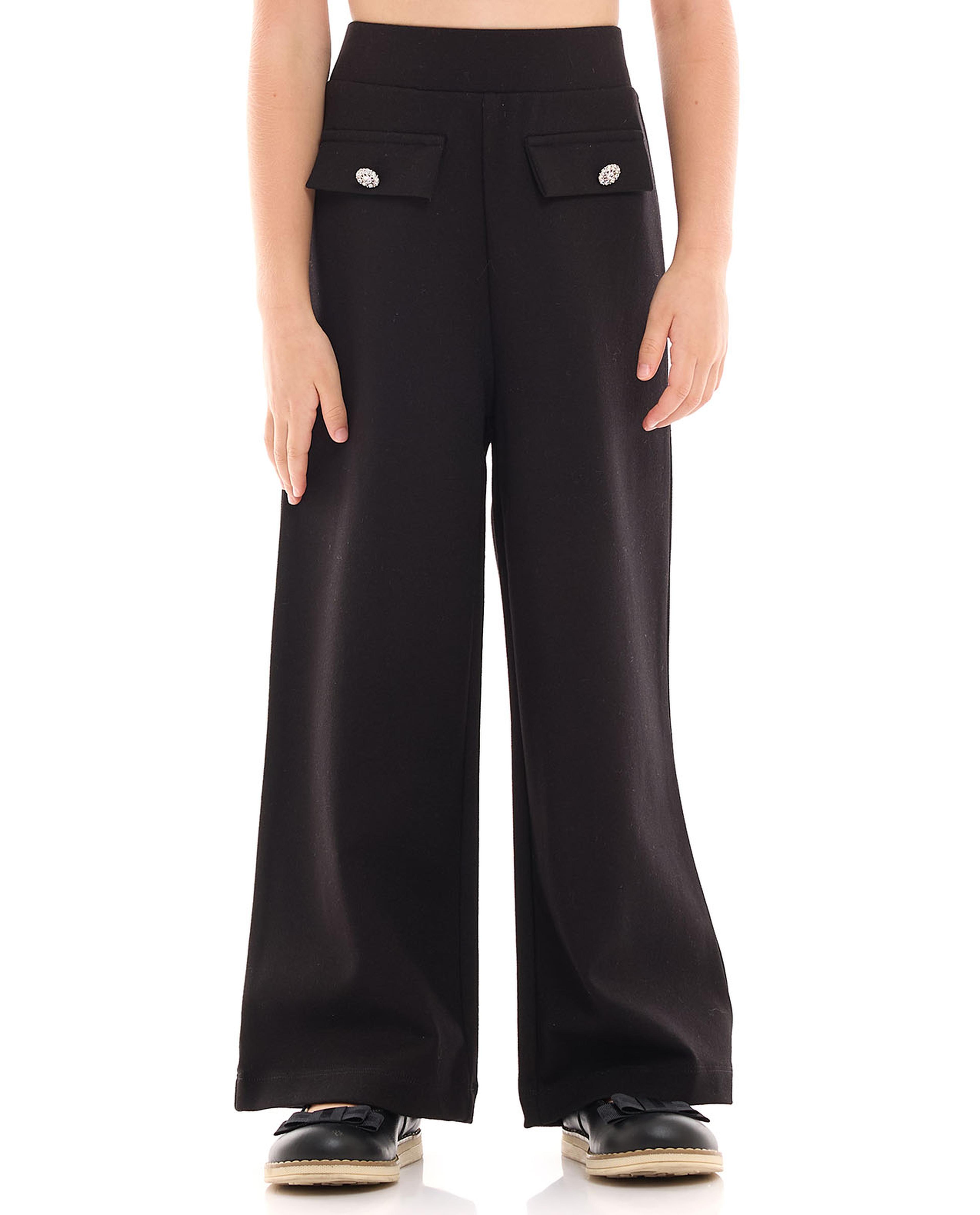 بنطال واسع سادة بخصر مرن