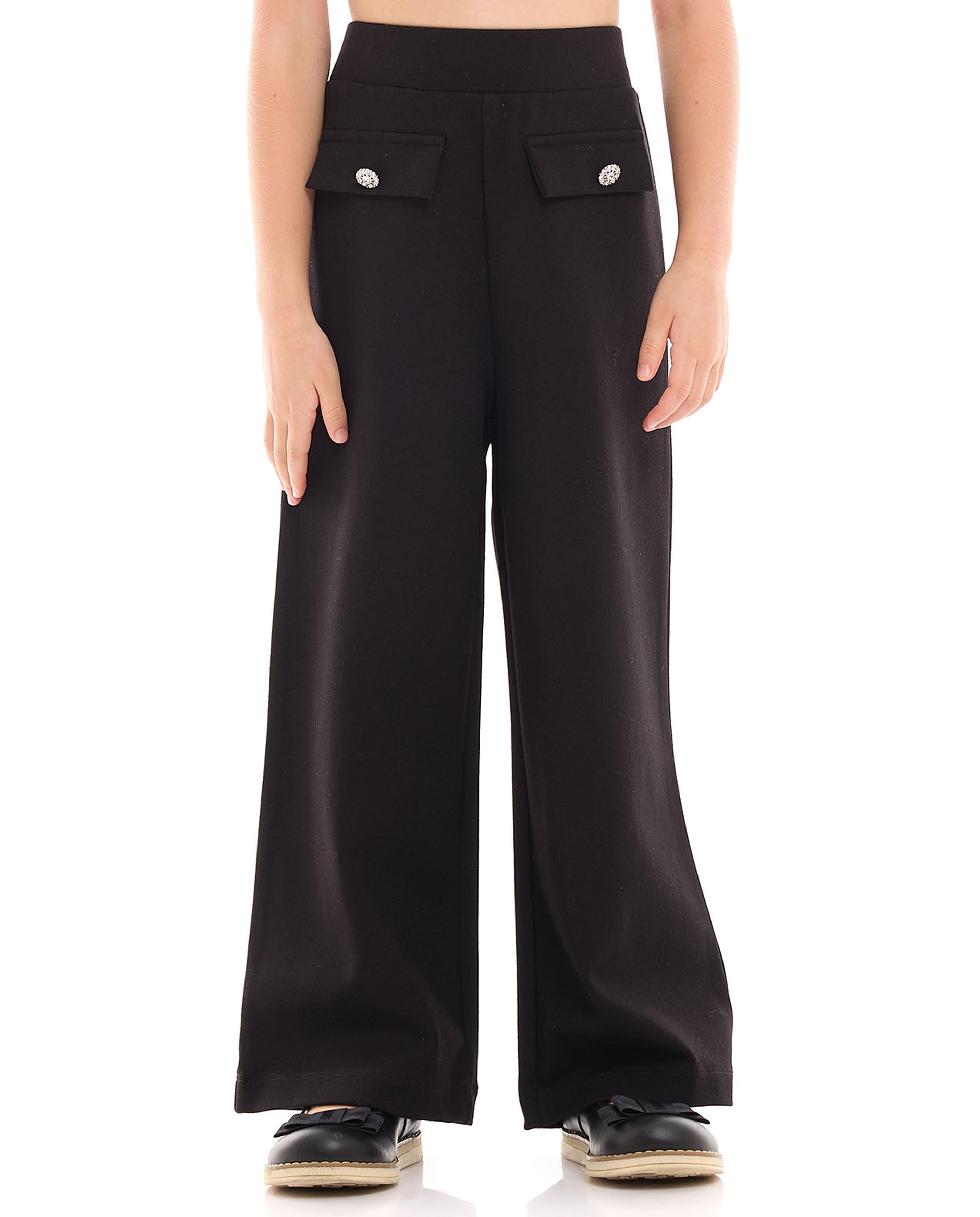 بنطال واسع سادة بخصر مرن