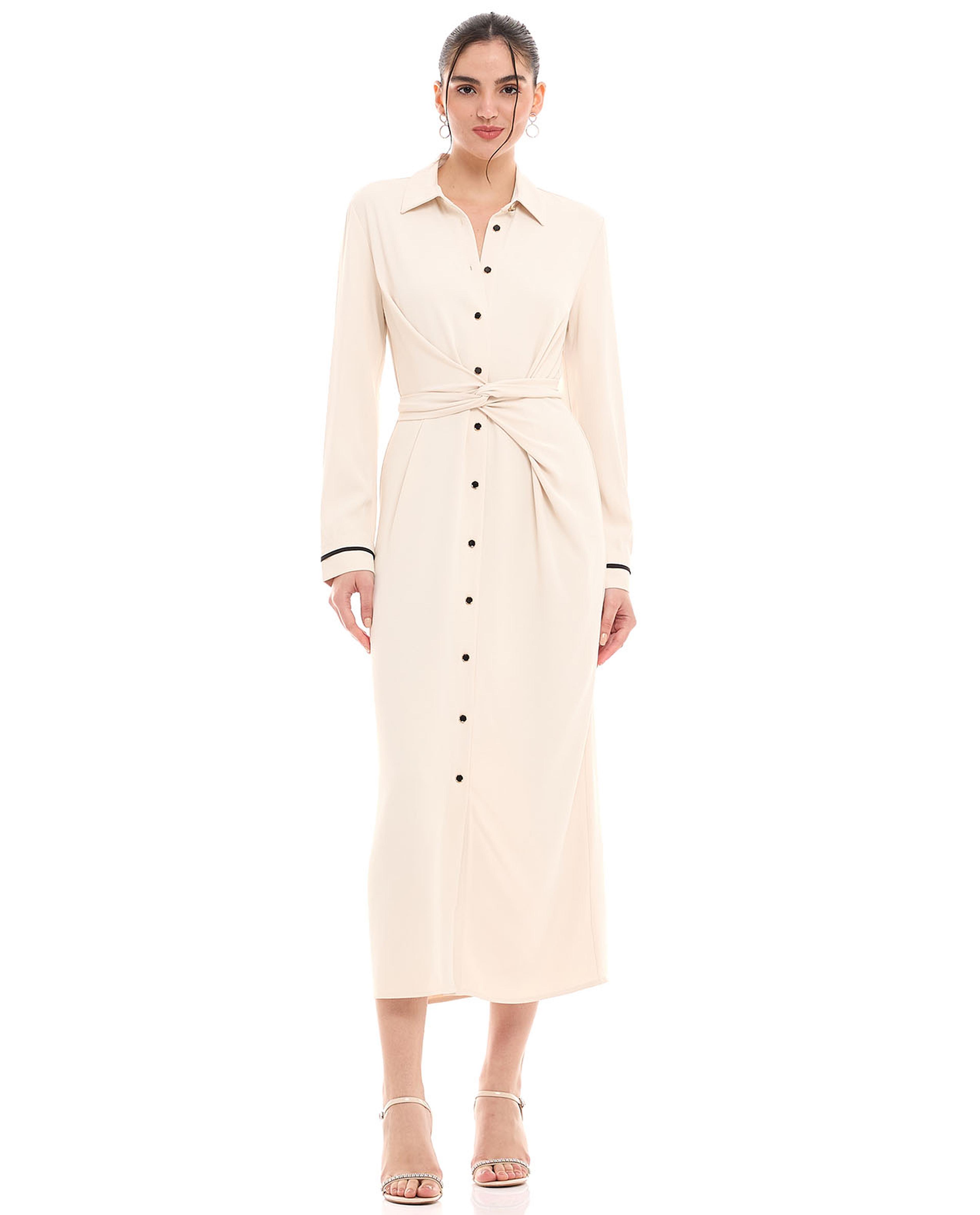 Solid Shirt Dress with Long Sleeves