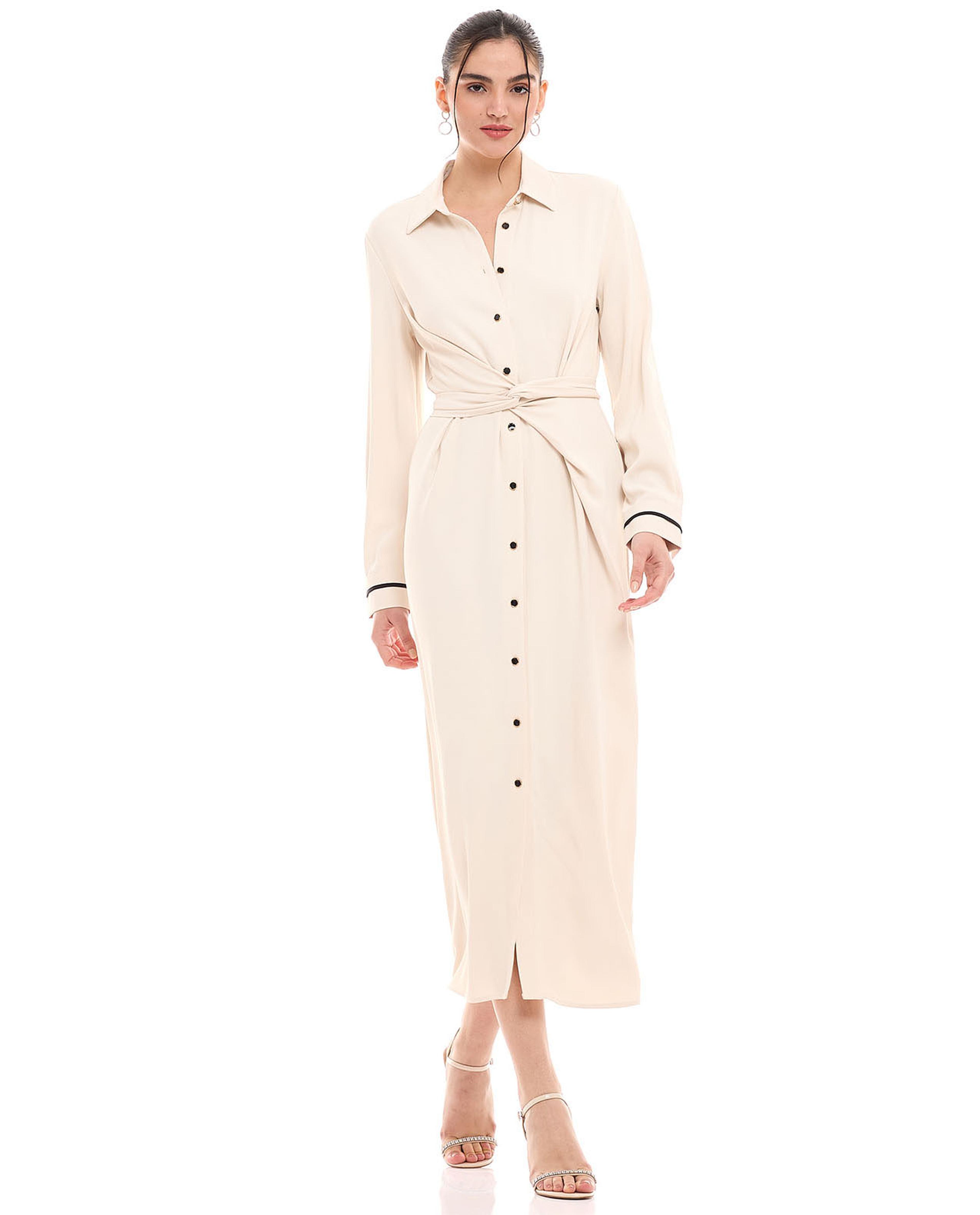 Solid Shirt Dress with Long Sleeves