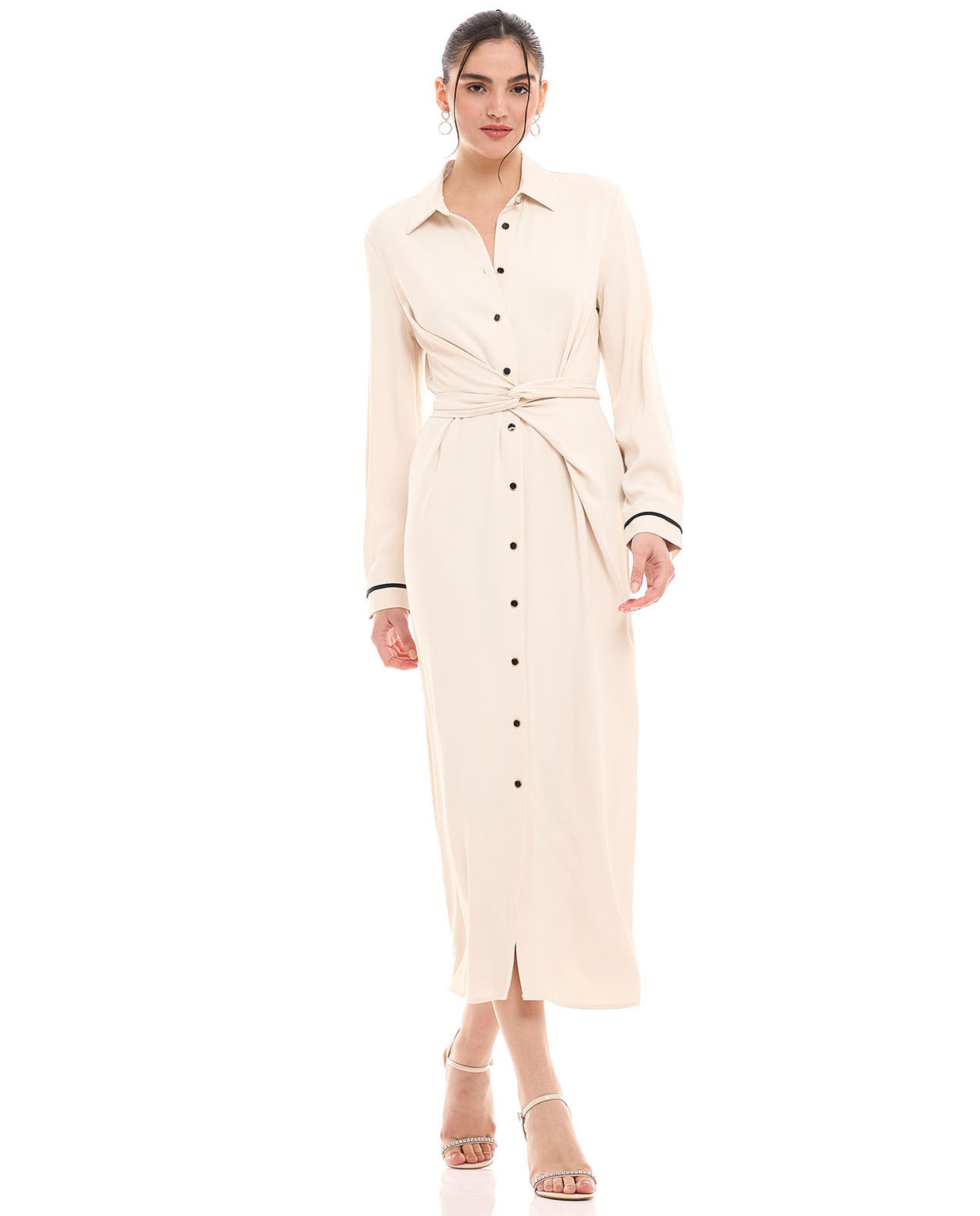 Solid Shirt Dress with Long Sleeves