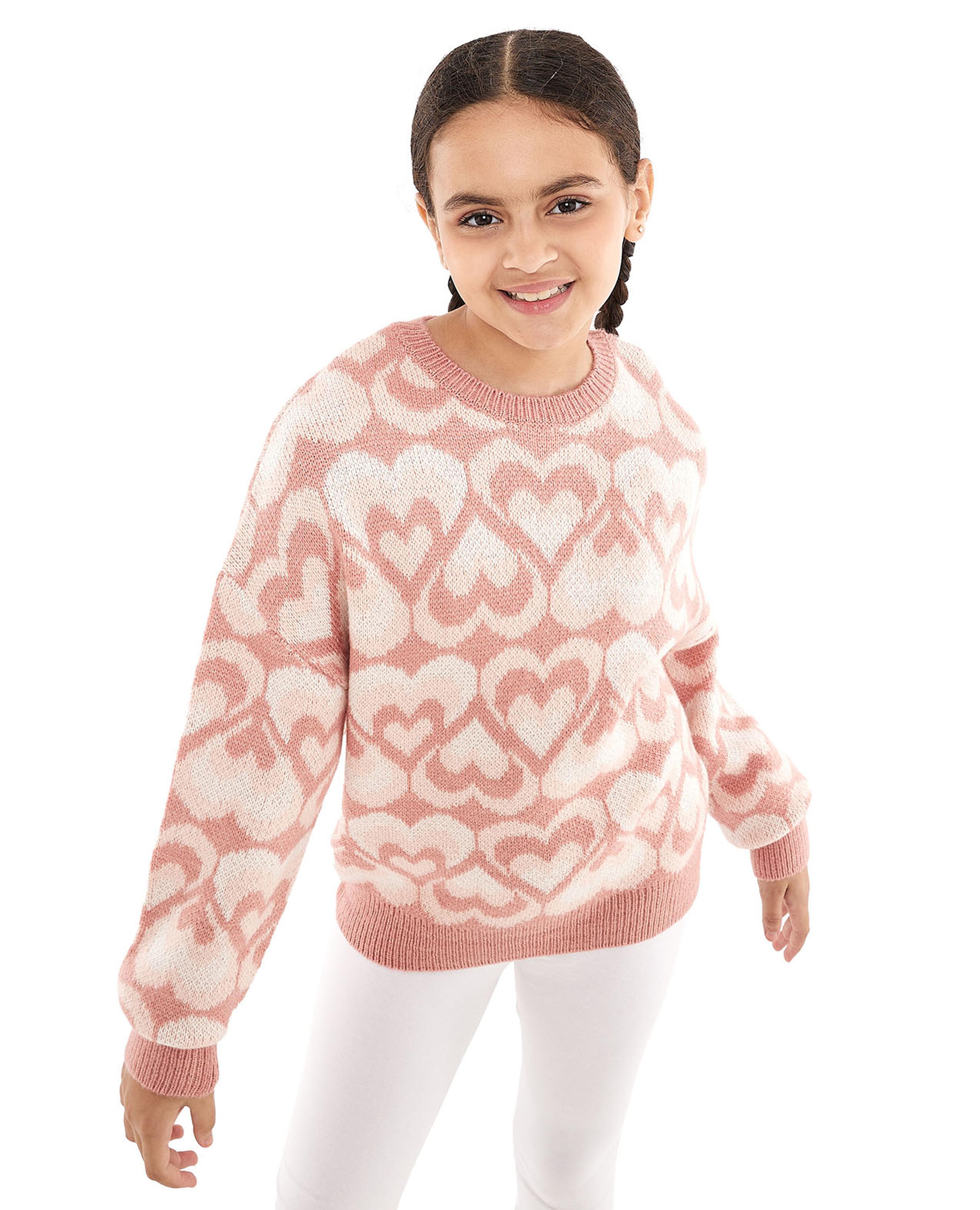 Patterned Sweater with Crew Neck and Long Sleeves