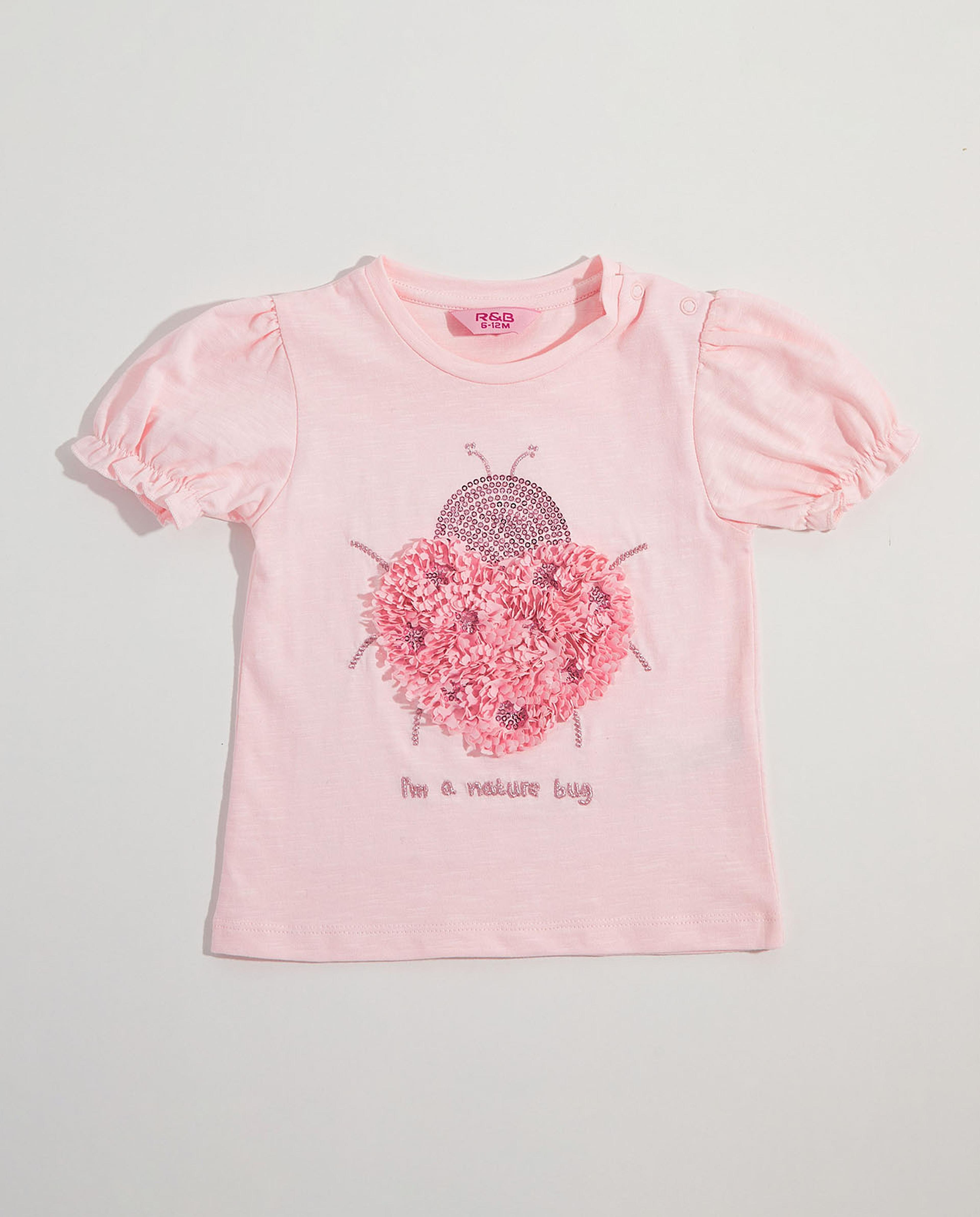 Sequined Top with Crew Neck and Puff Sleeves