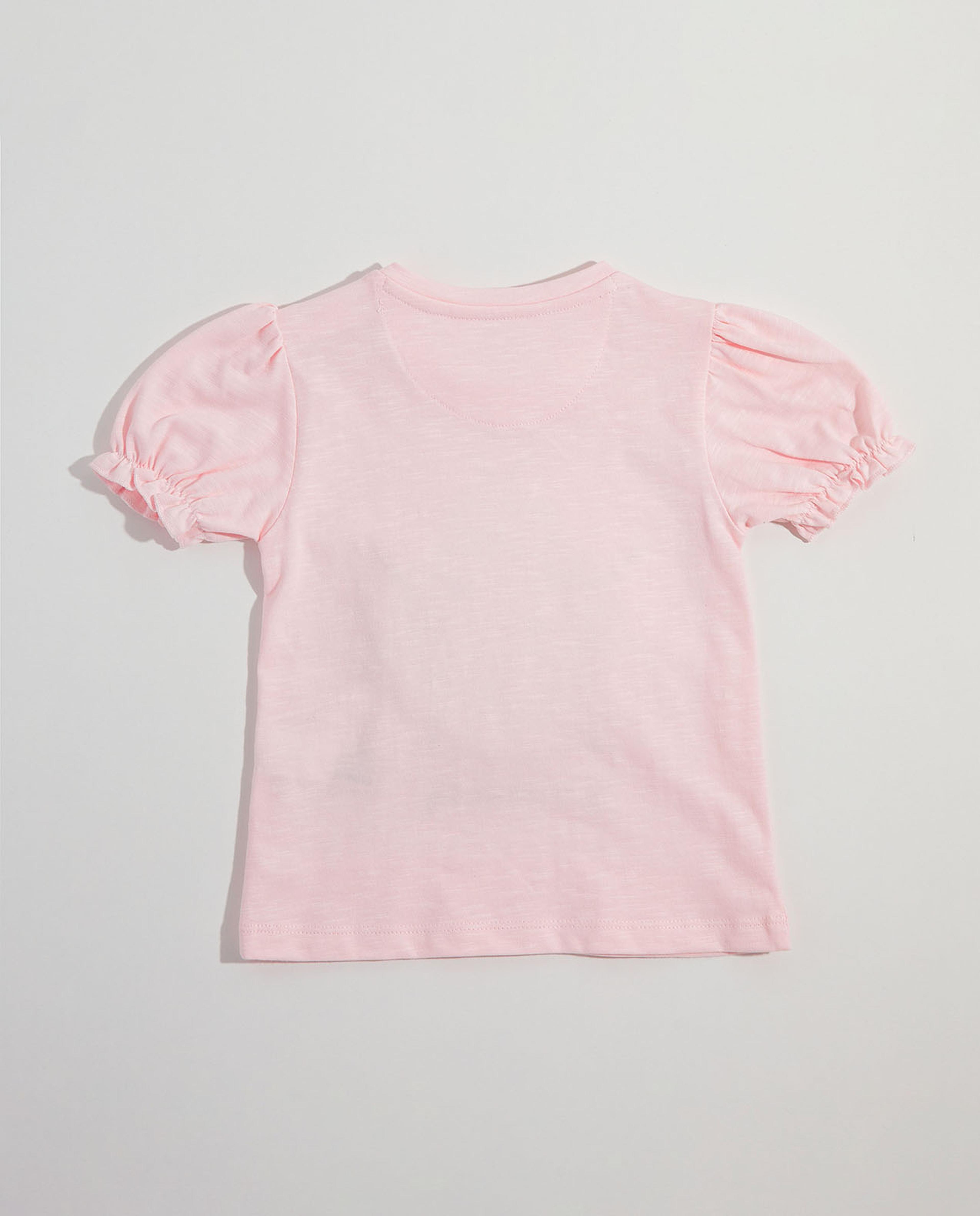 Sequined Top with Crew Neck and Puff Sleeves