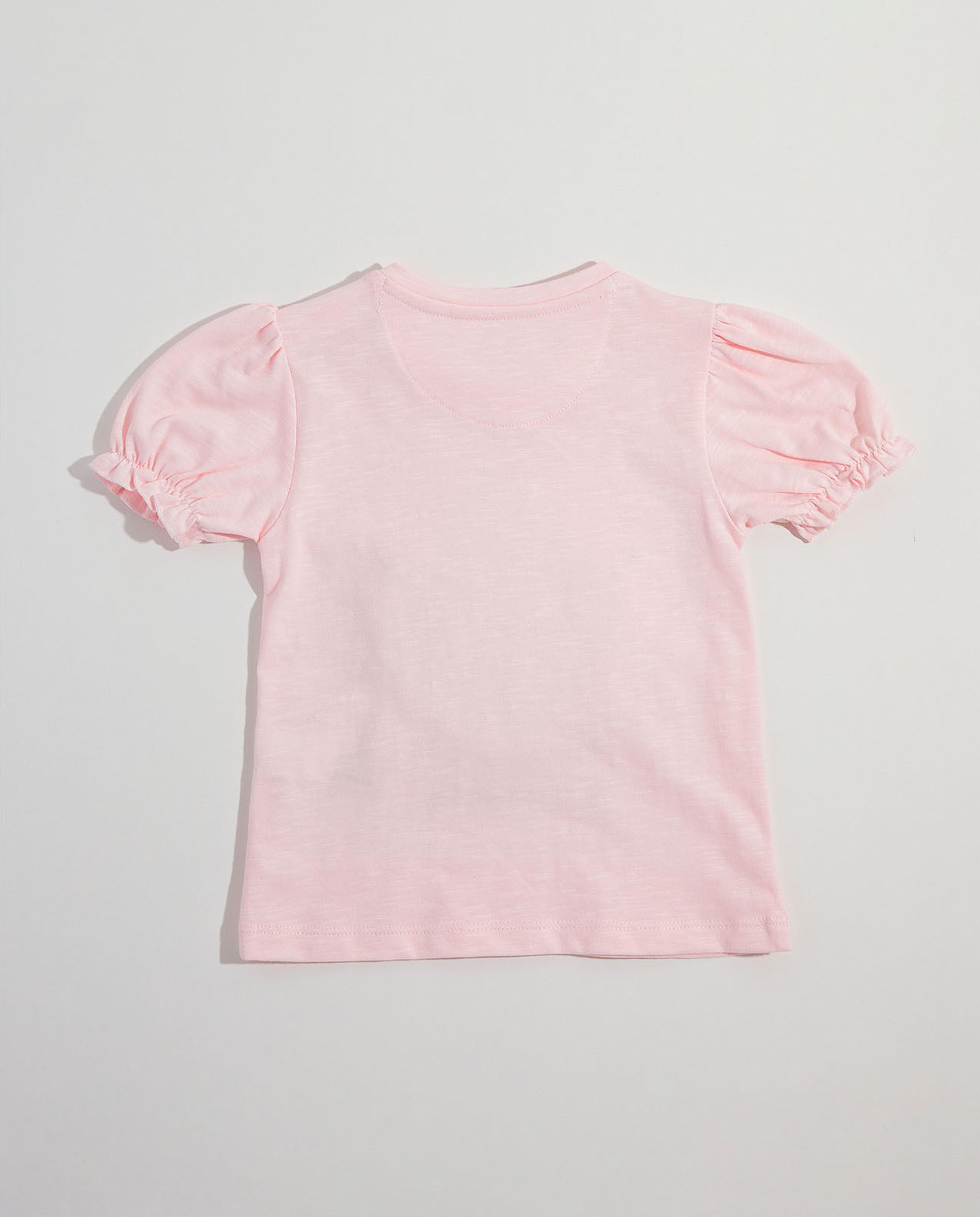 Sequined Top with Crew Neck and Puff Sleeves