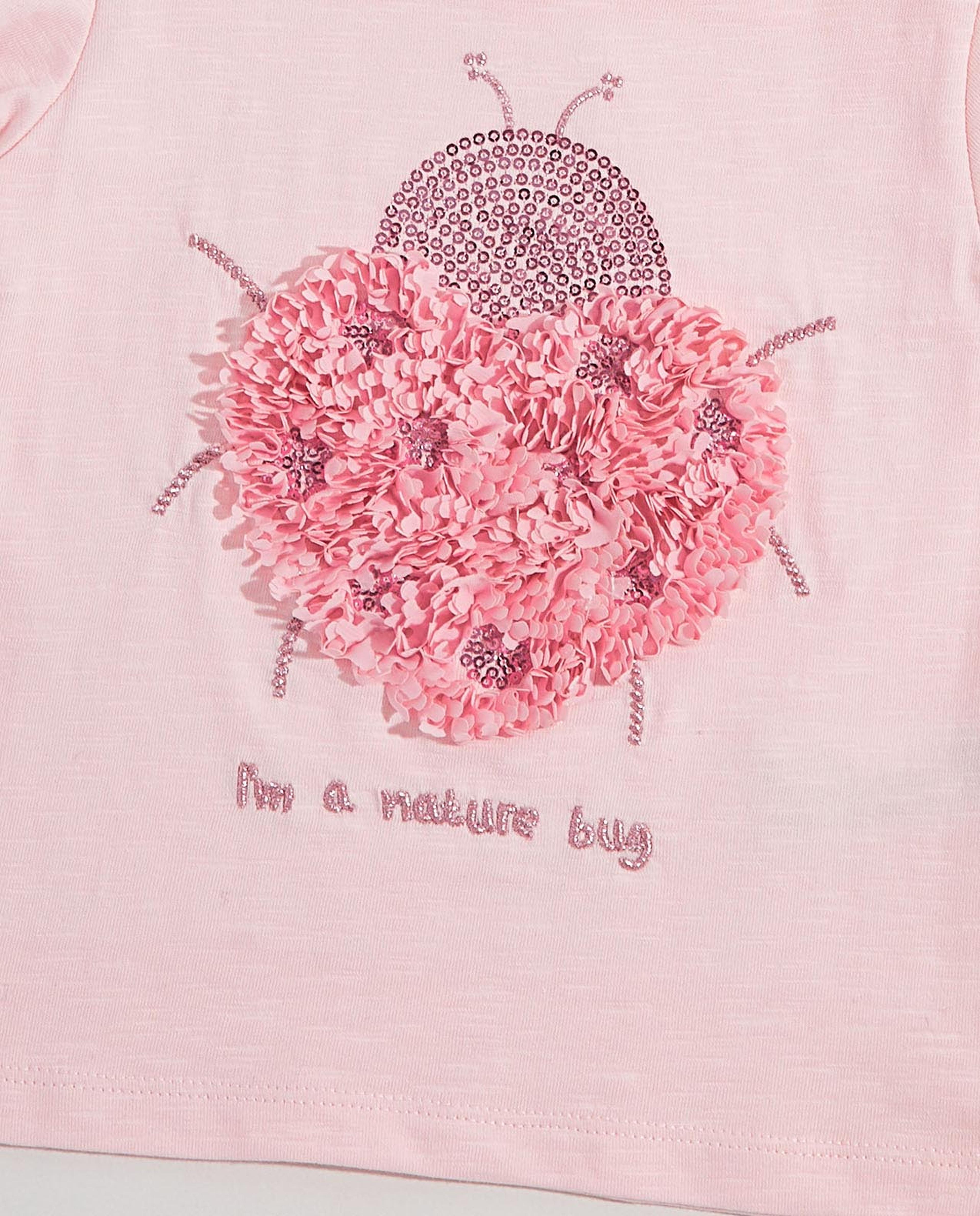 Sequined Top with Crew Neck and Puff Sleeves