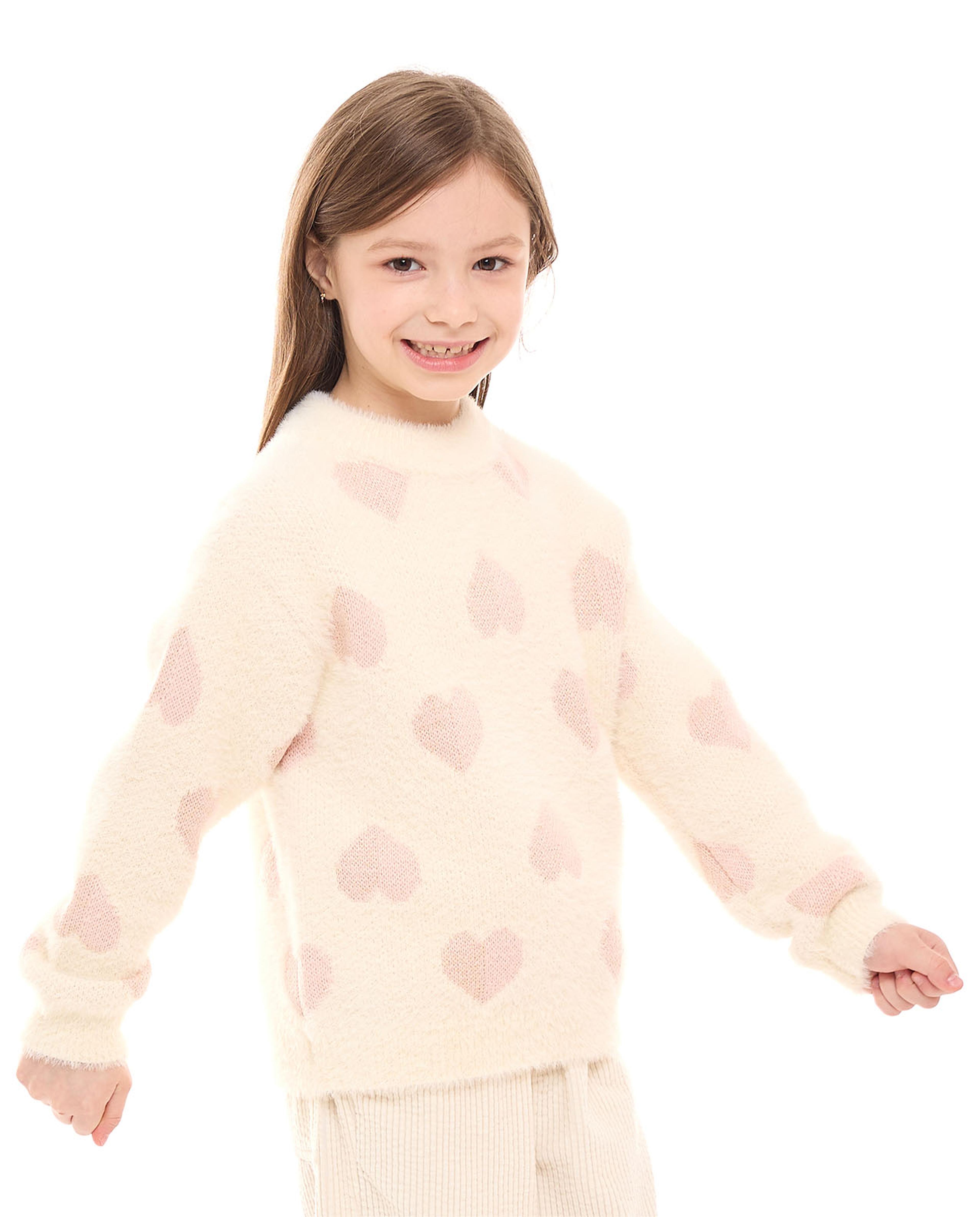 Heart Patterned Sweater with Mock Neck and Long Sleeves