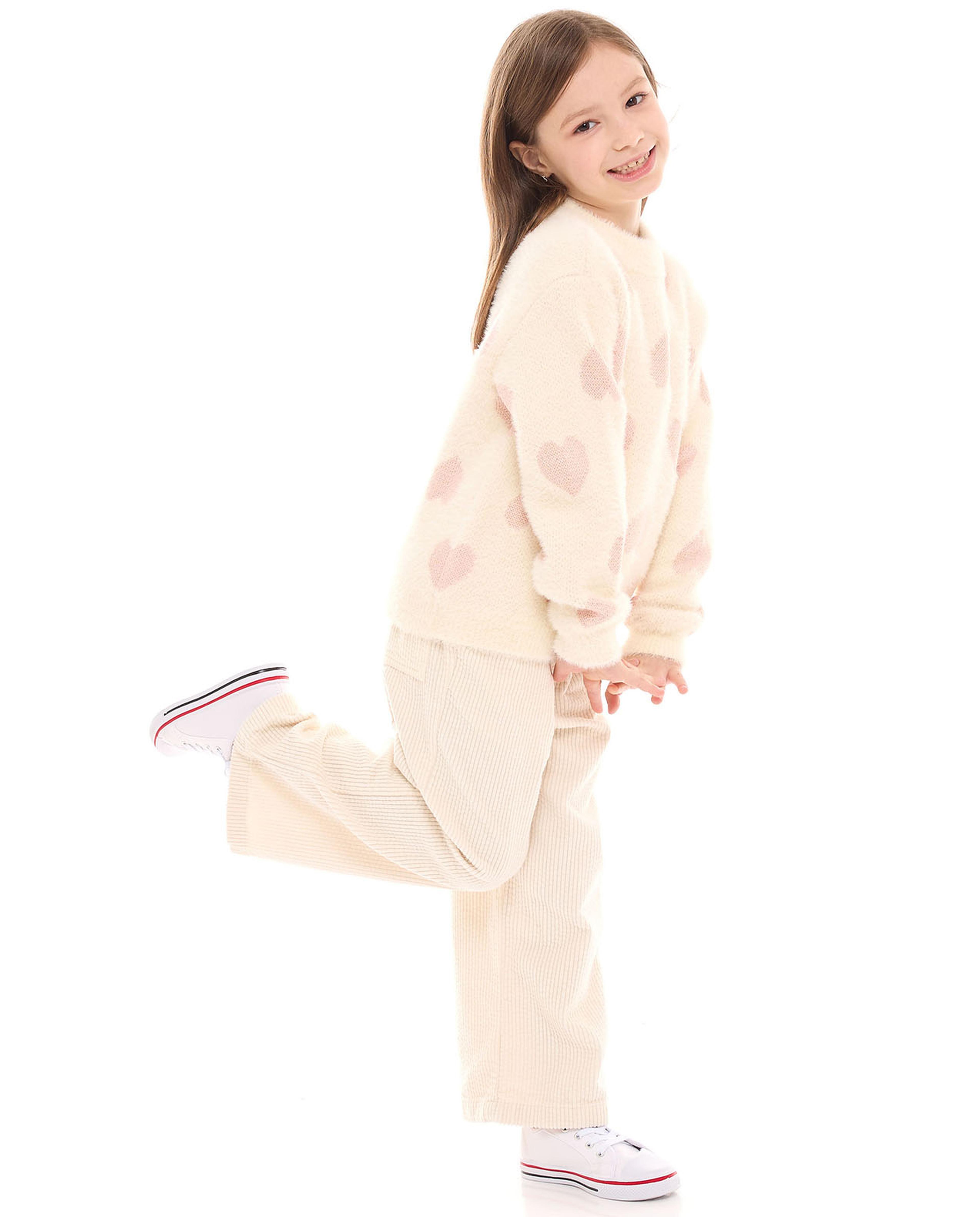 Heart Patterned Sweater with Mock Neck and Long Sleeves