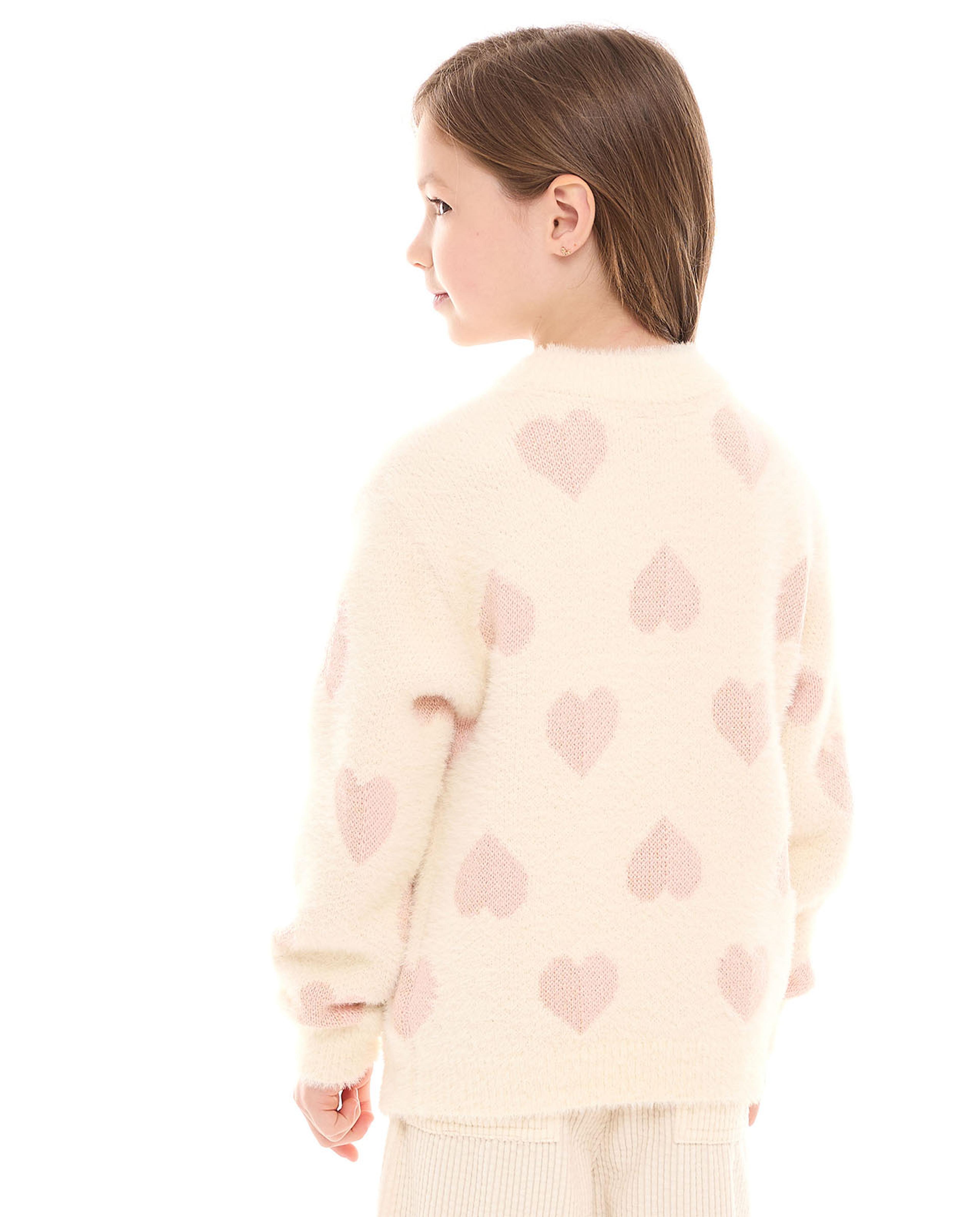 Heart Patterned Sweater with Mock Neck and Long Sleeves