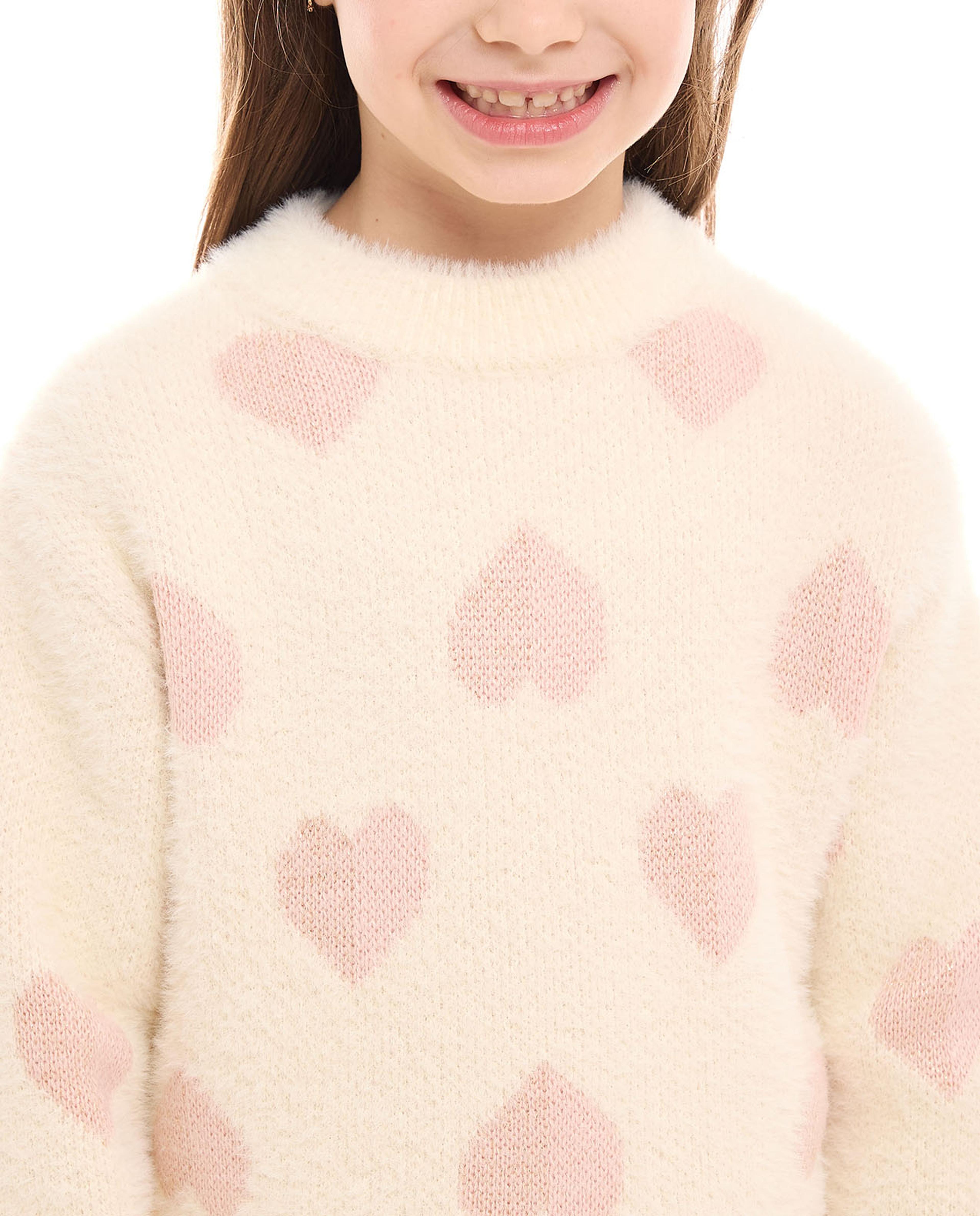 Heart Patterned Sweater with Mock Neck and Long Sleeves