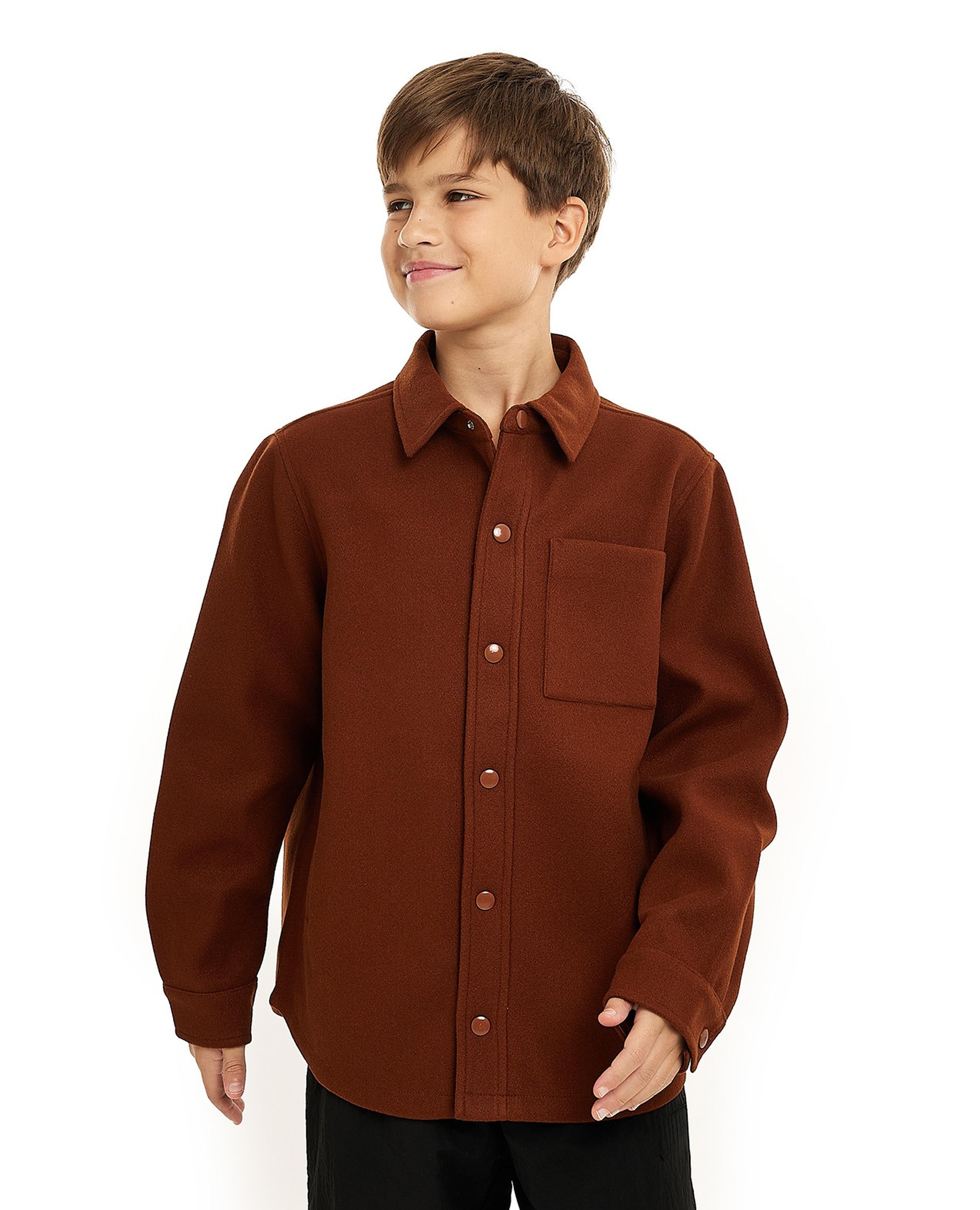 Solid Shacket with Classic Collar and Long Sleeves