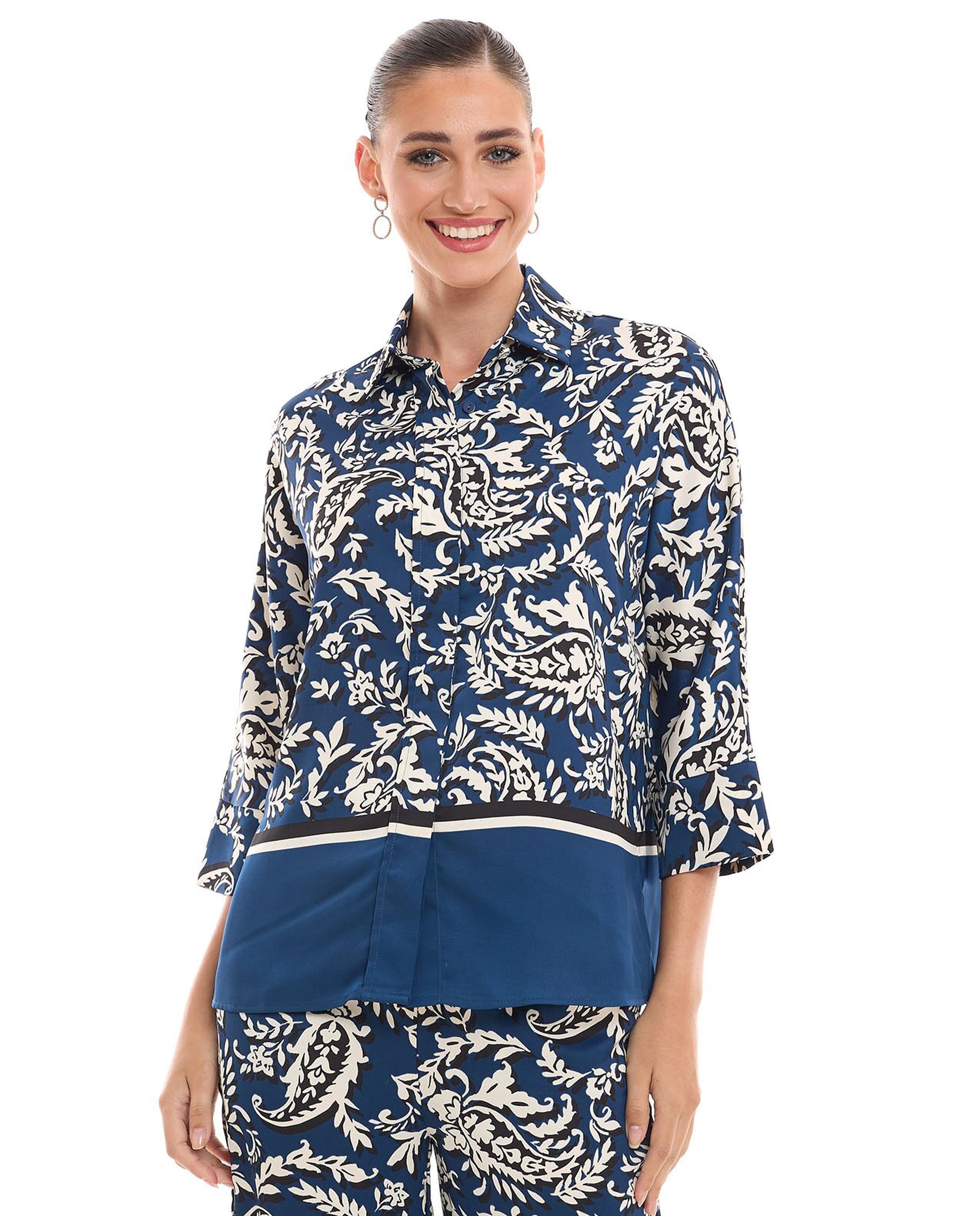 قميص بياقة كلاسيكية وأكمام 3/4