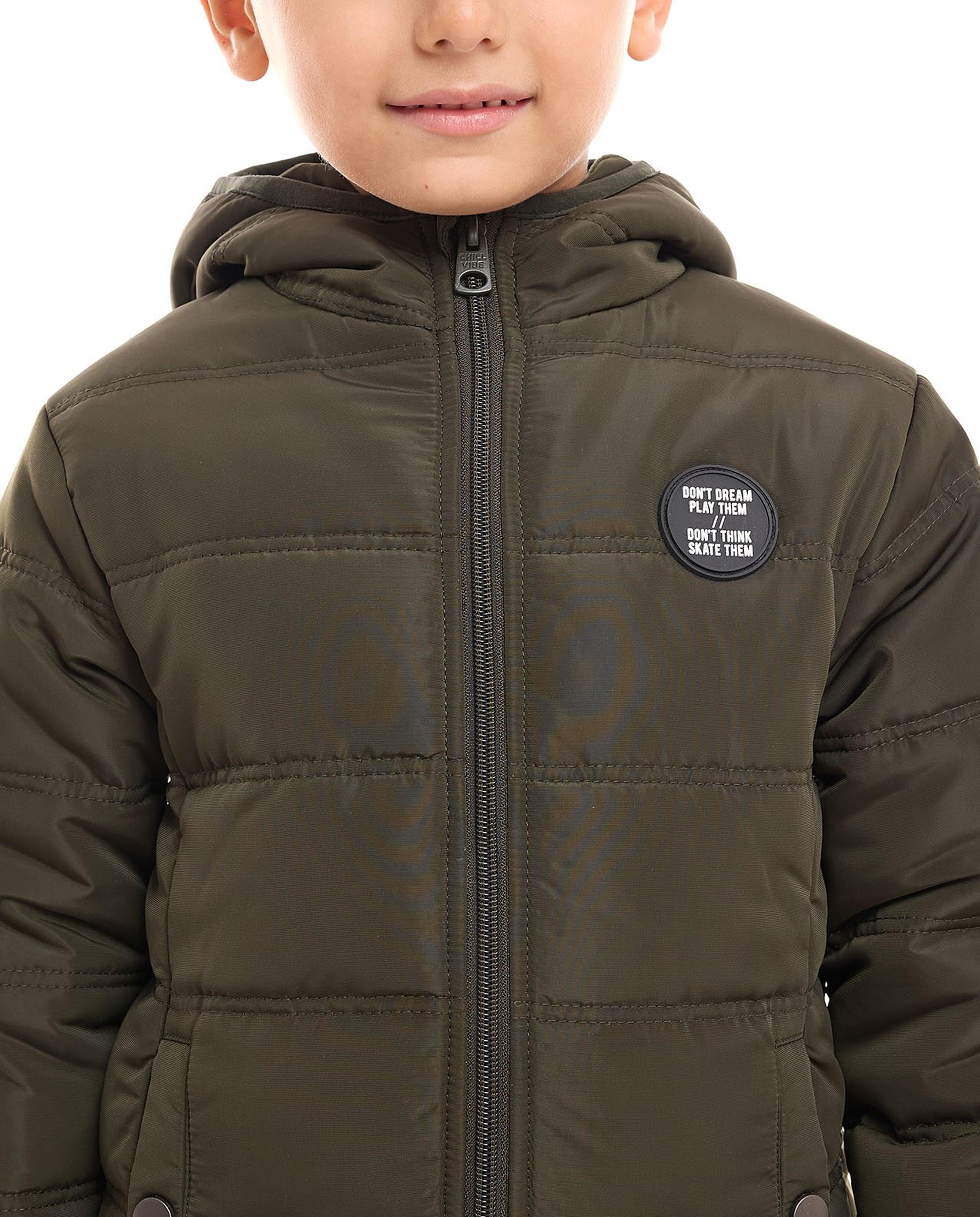 Zippered Hooded Puffer Jacket with Long Sleeves
