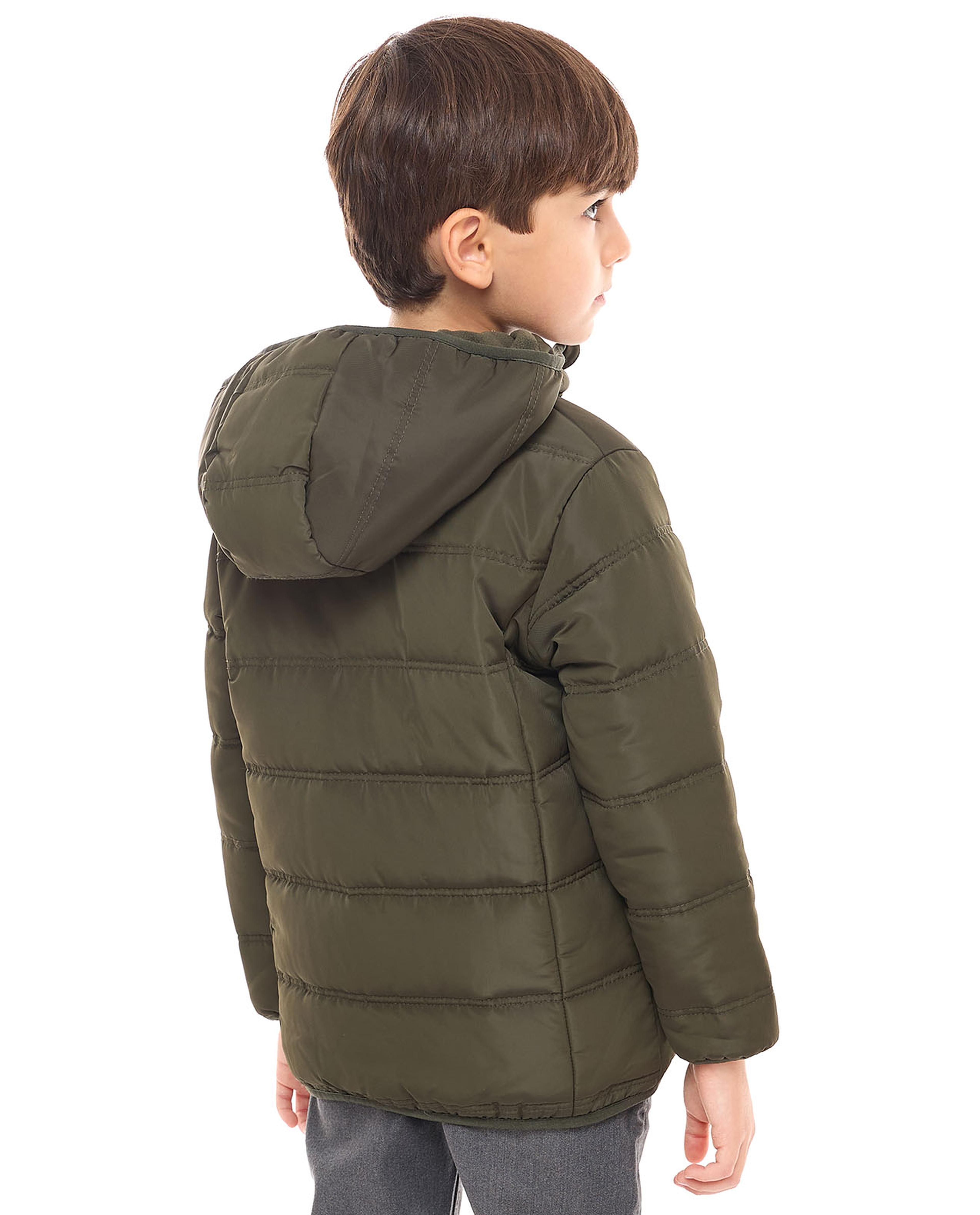 Zippered Hooded Puffer Jacket with Long Sleeves