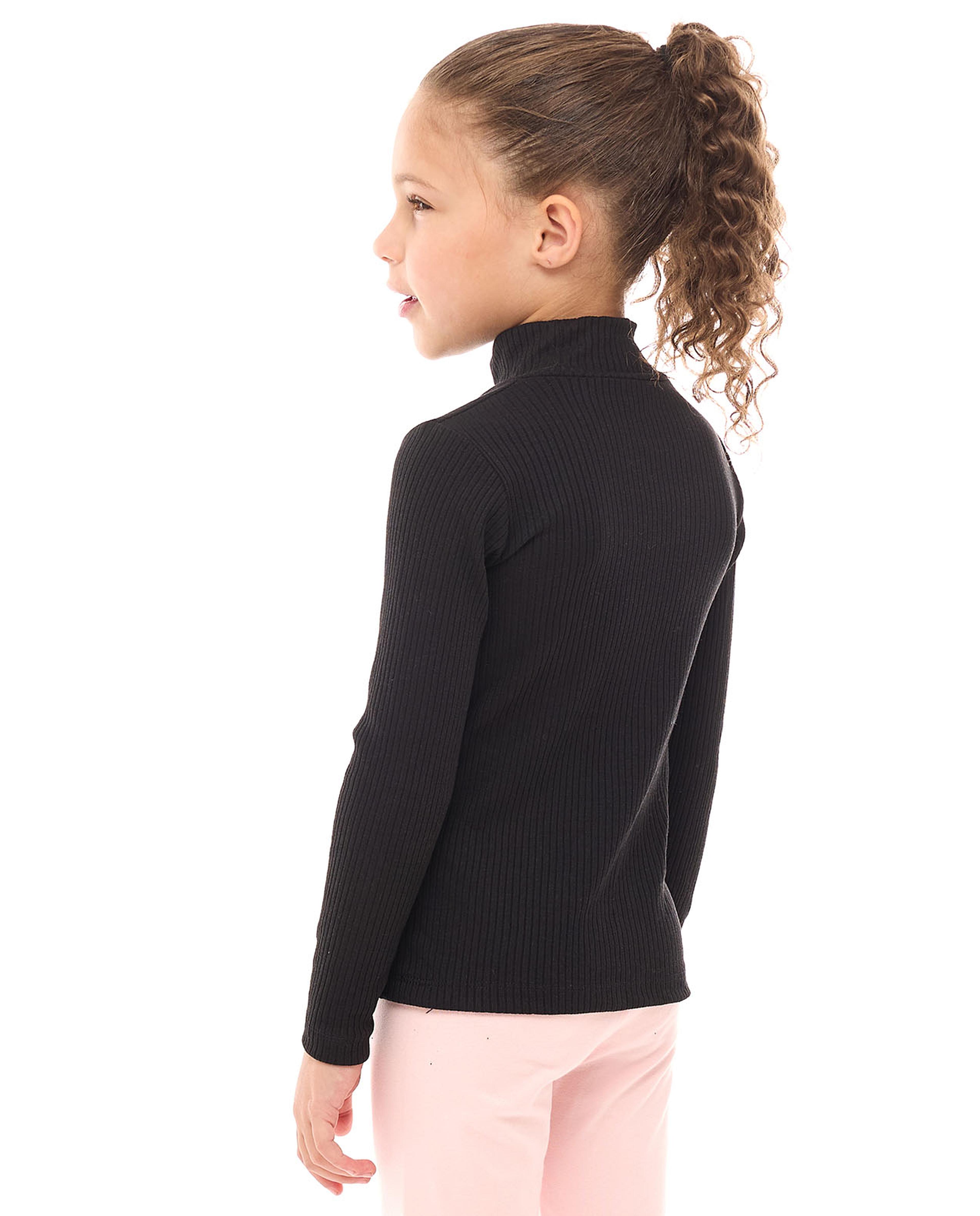 Ribbed T-Shirt with High Neck and Long Sleeves