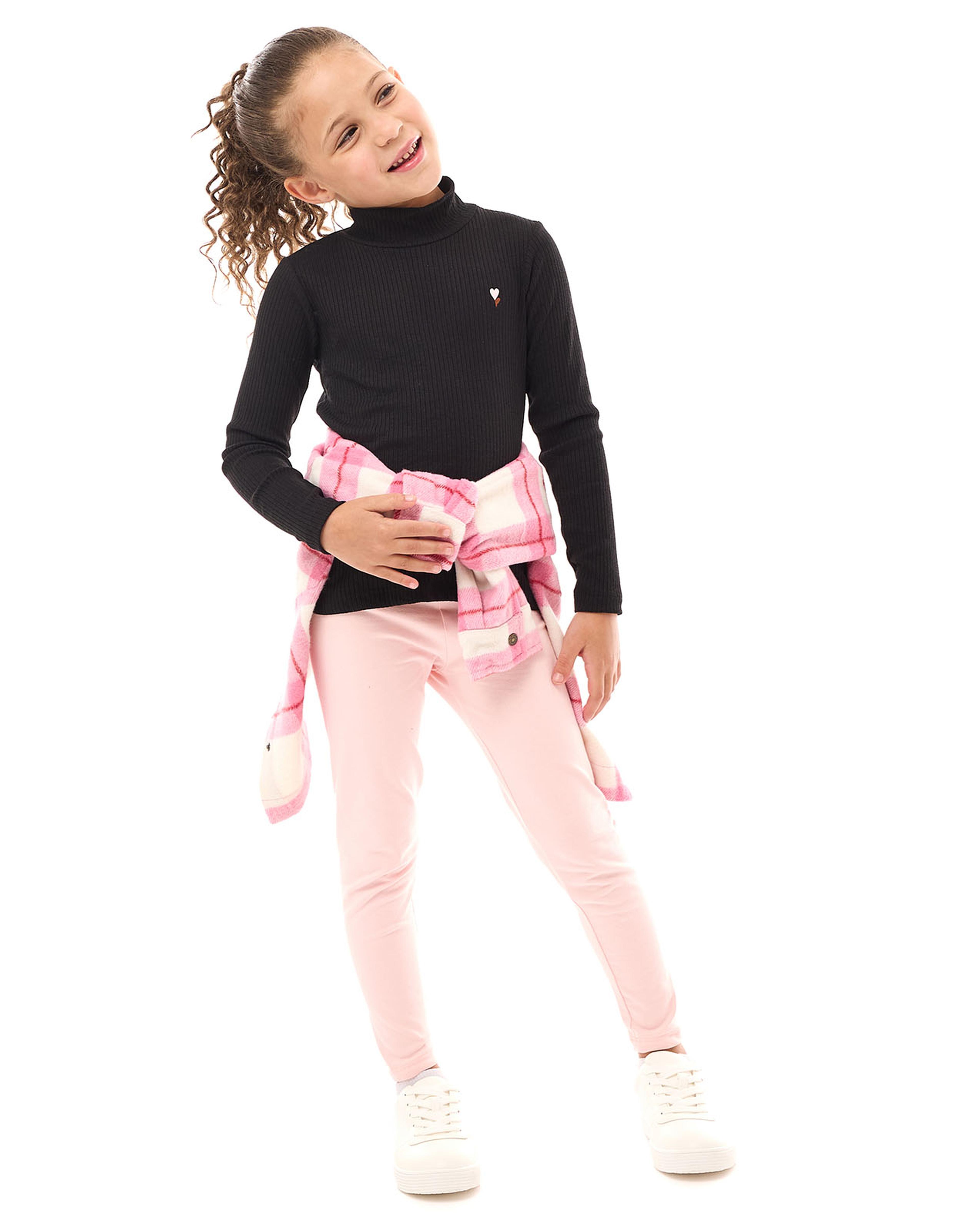 Ribbed T-Shirt with High Neck and Long Sleeves