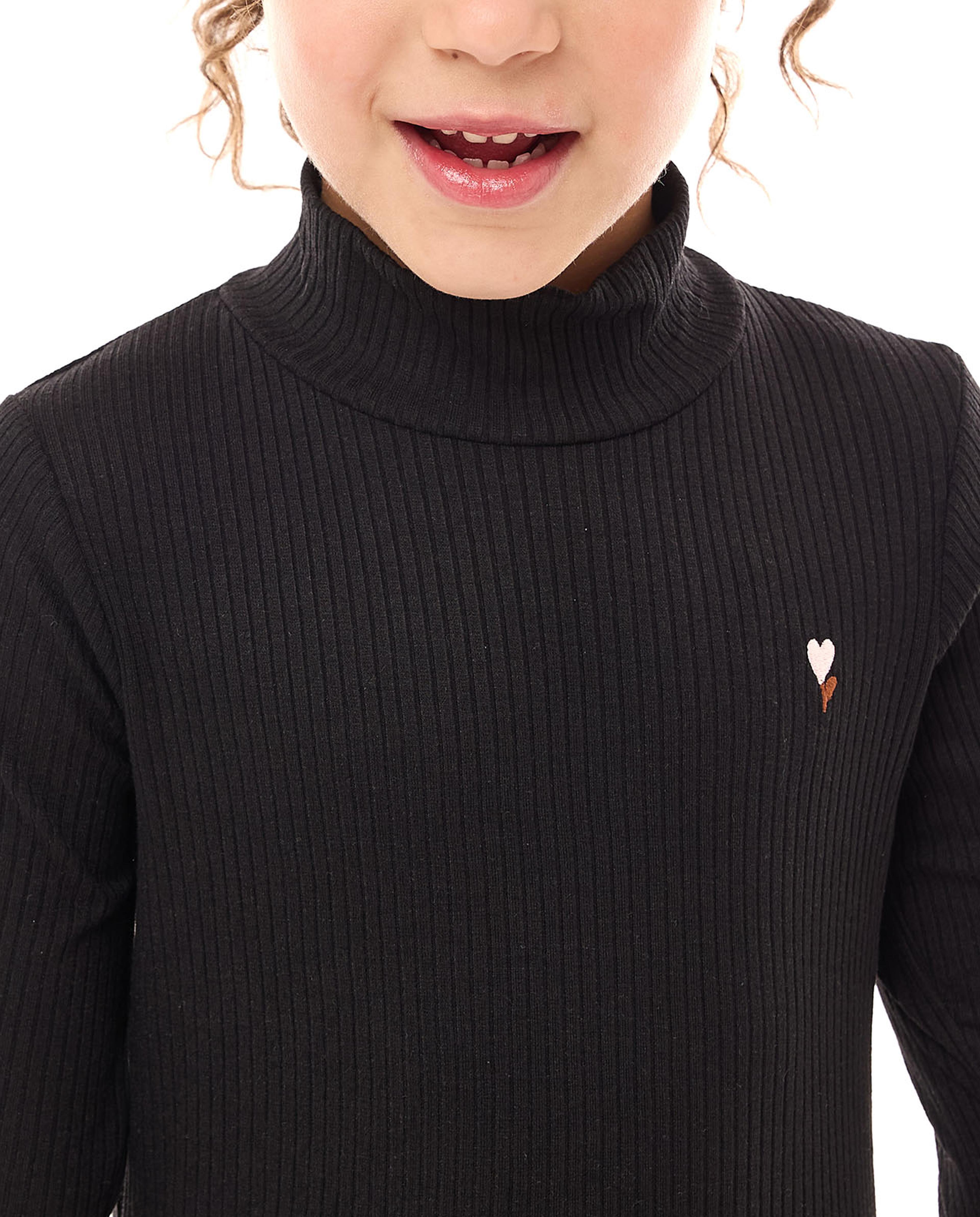 Ribbed T-Shirt with High Neck and Long Sleeves