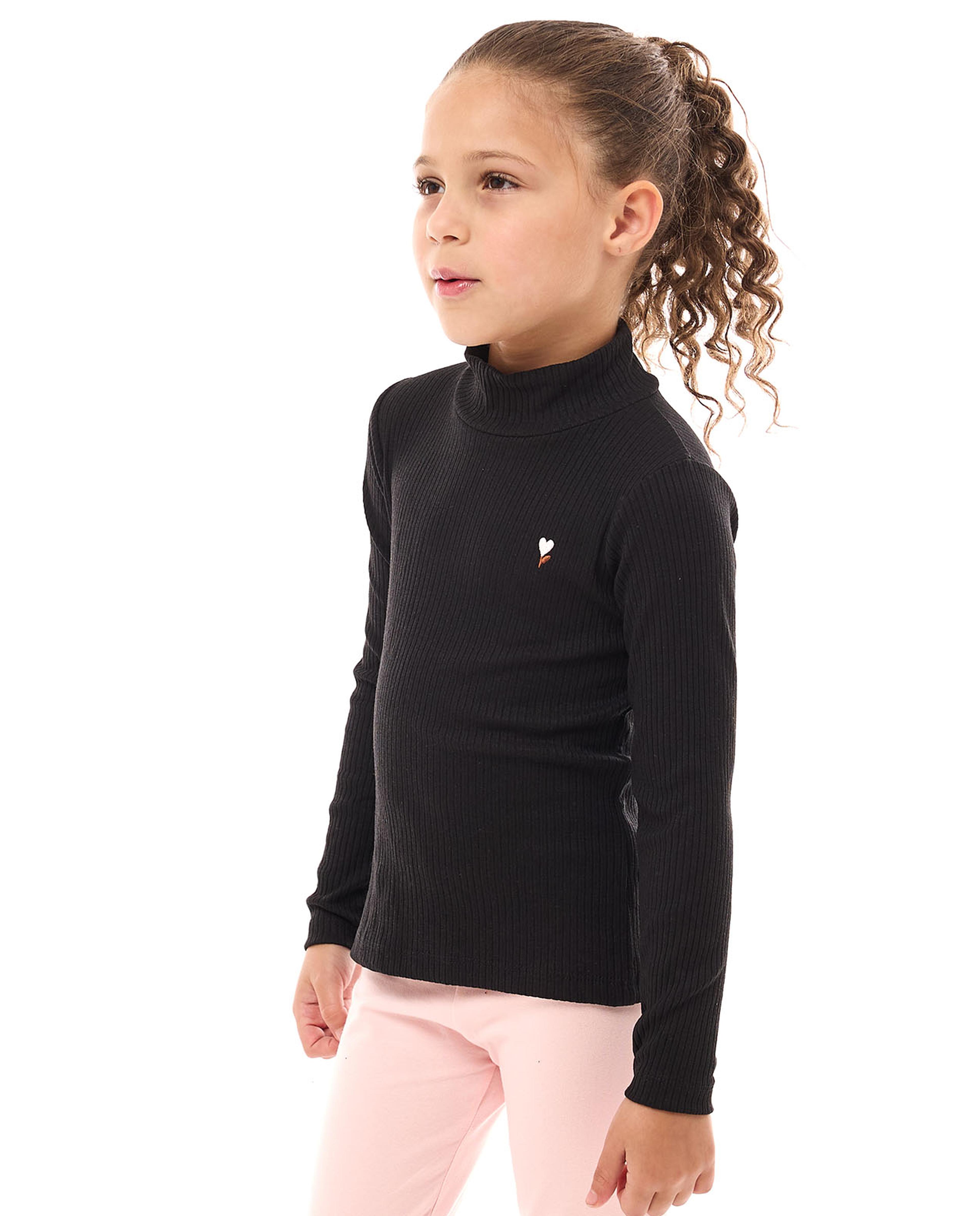 Ribbed T-Shirt with High Neck and Long Sleeves