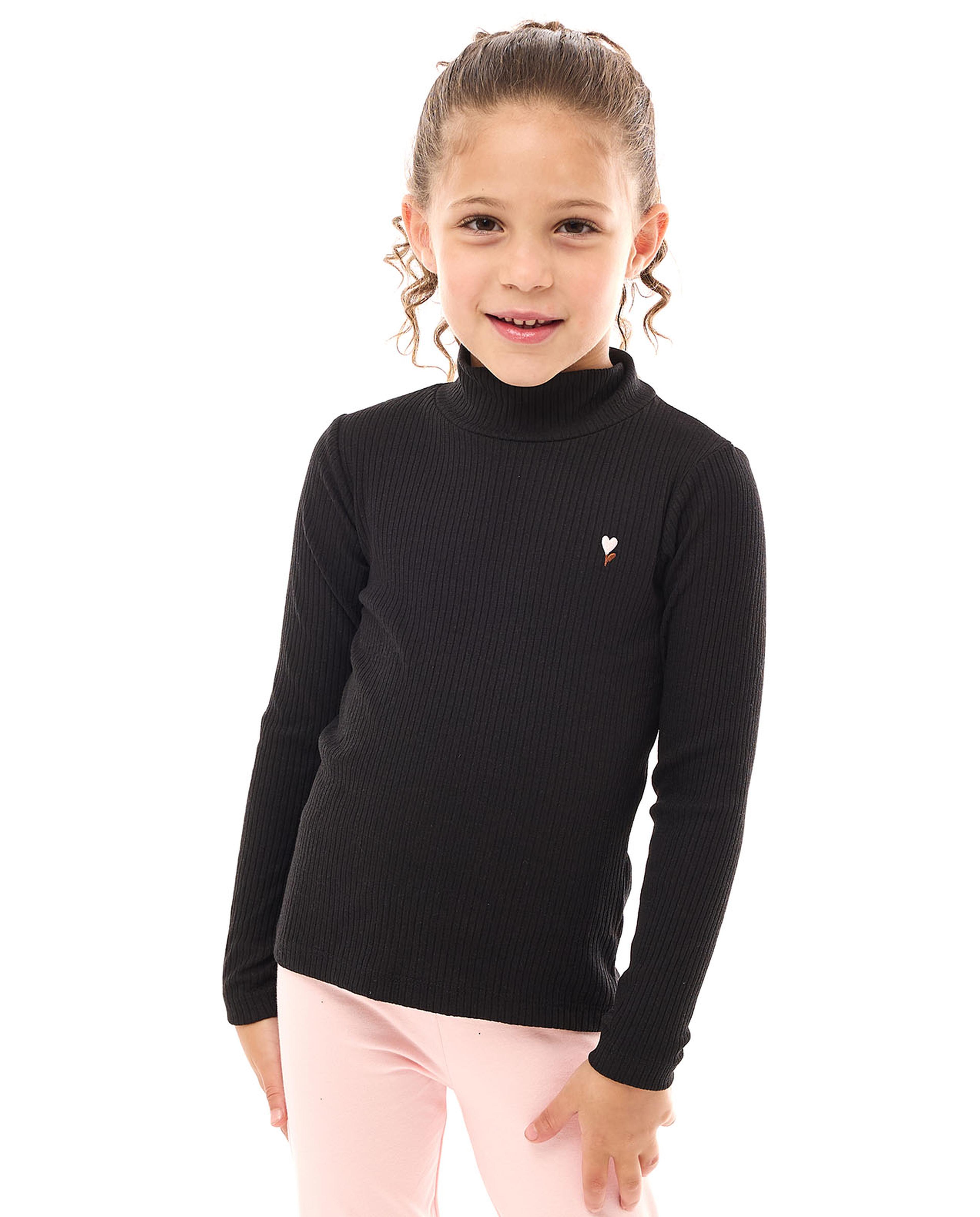 Ribbed T-Shirt with High Neck and Long Sleeves