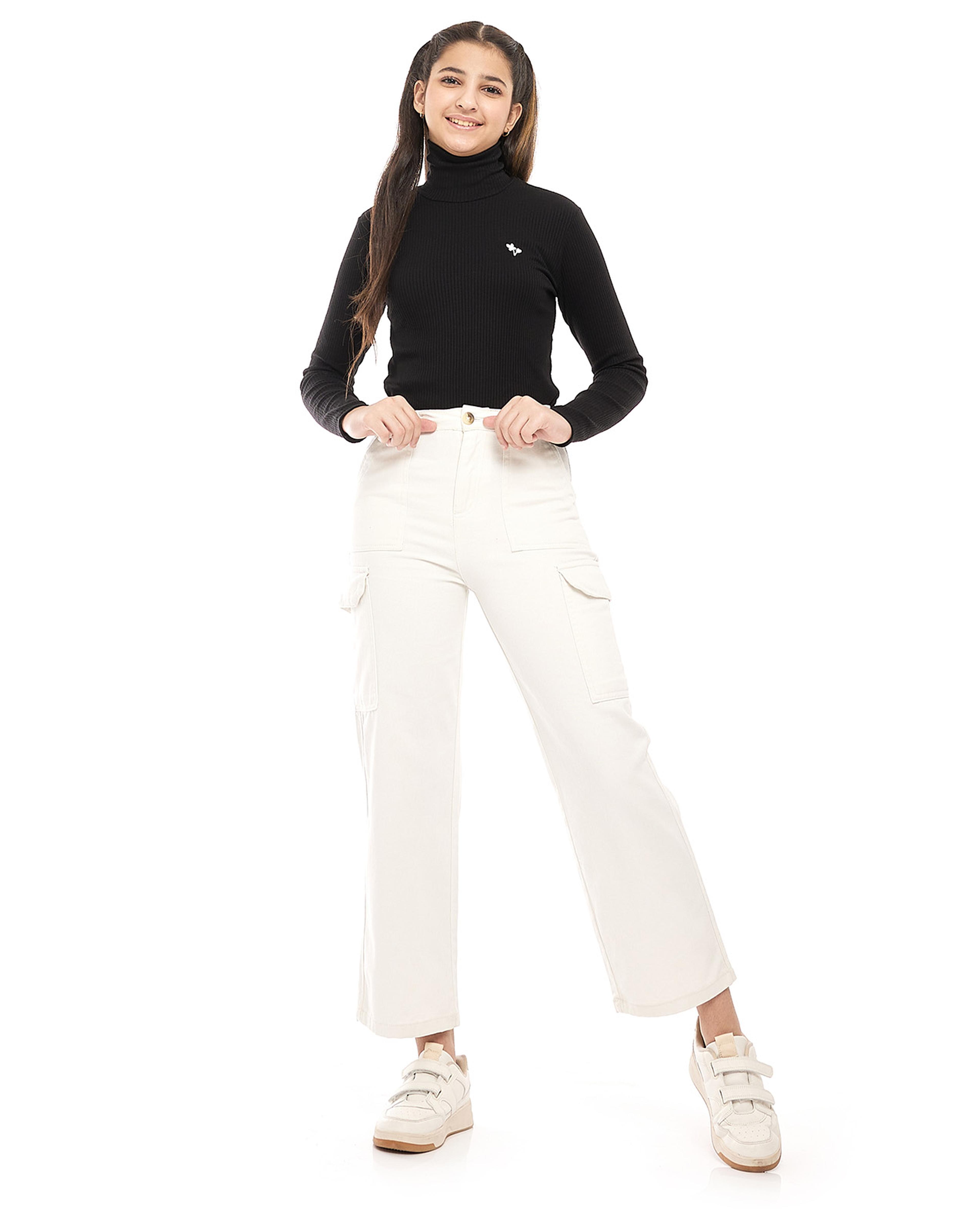 Solid Straight Fit Cargo Jeans