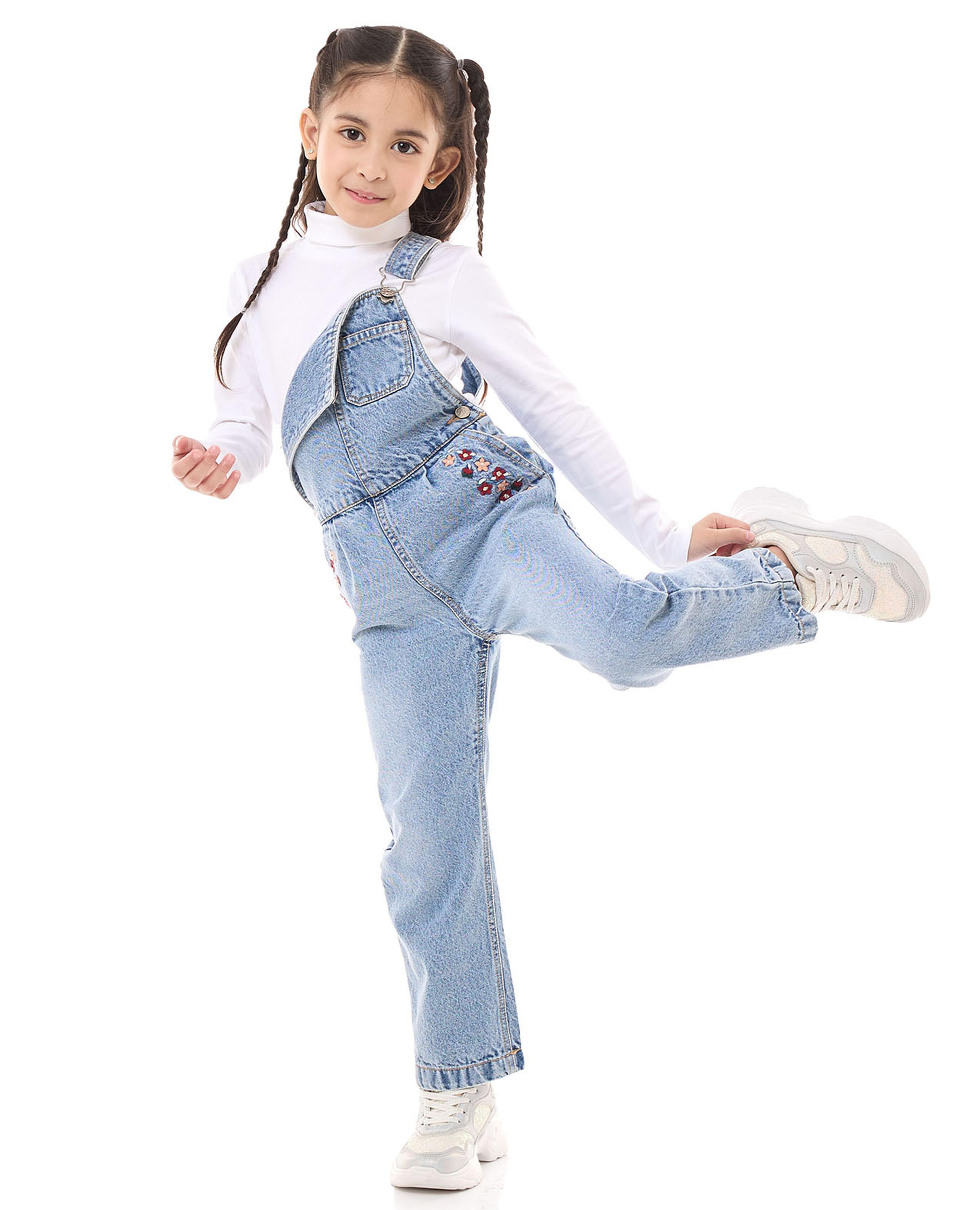 Embroidered Denim Dungarees