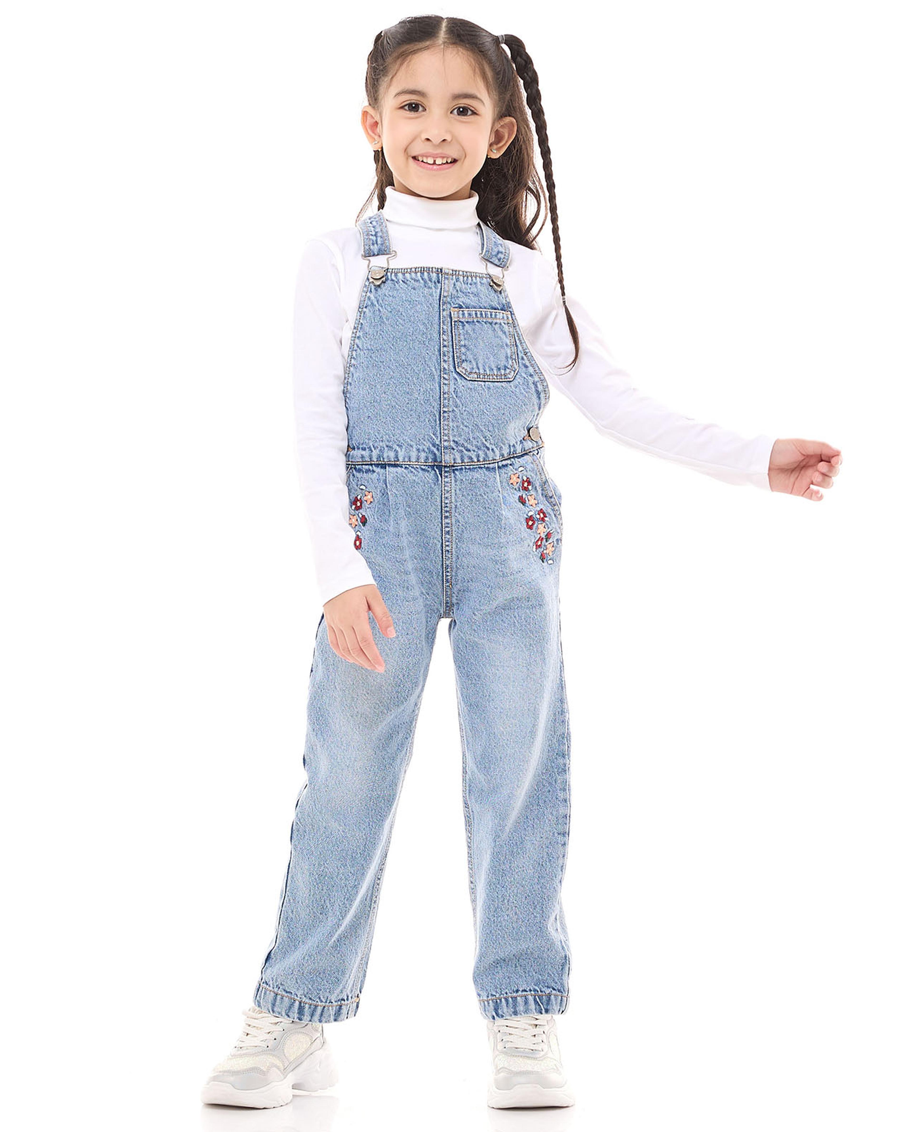 Embroidered Denim Dungarees
