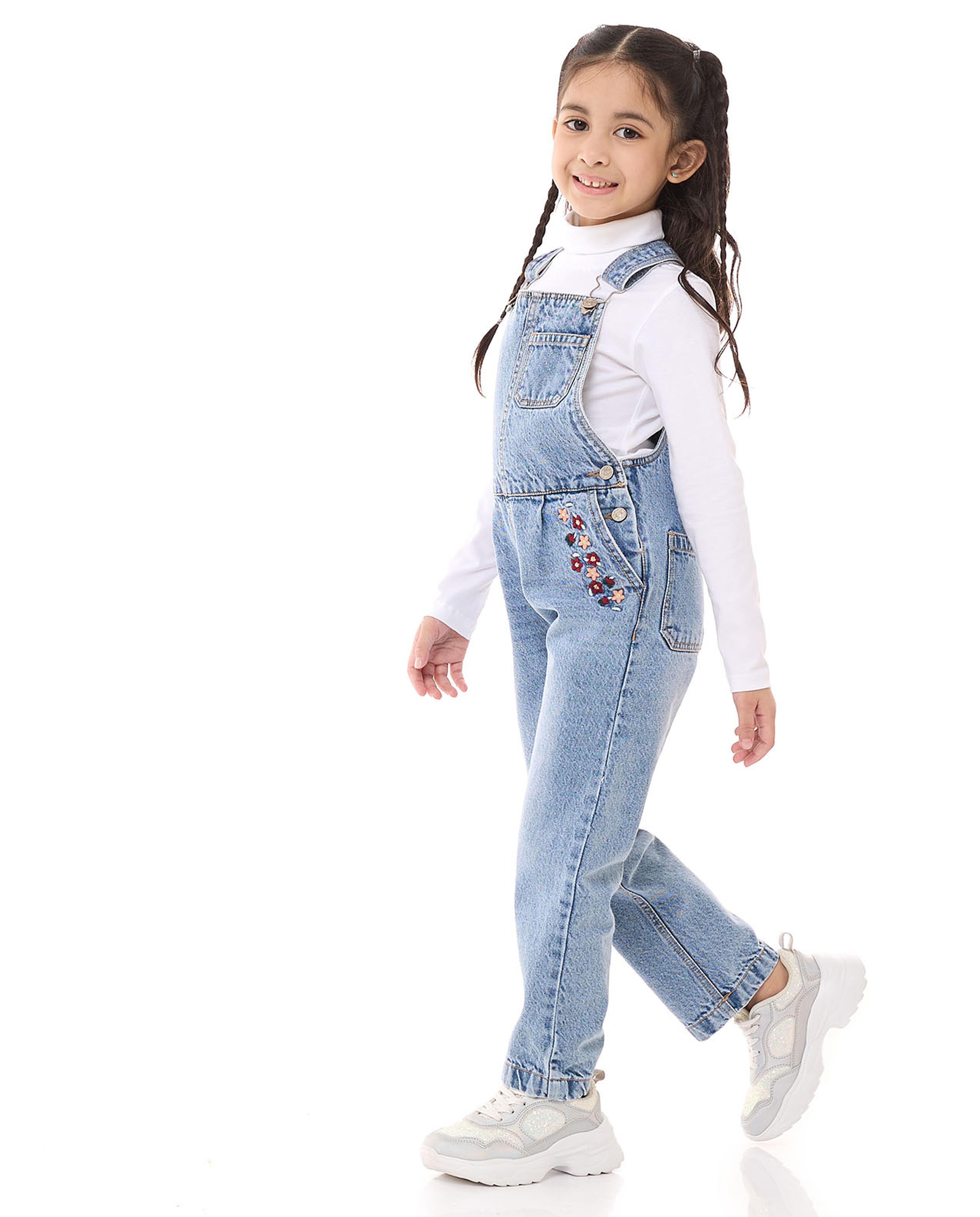 Embroidered Denim Dungarees