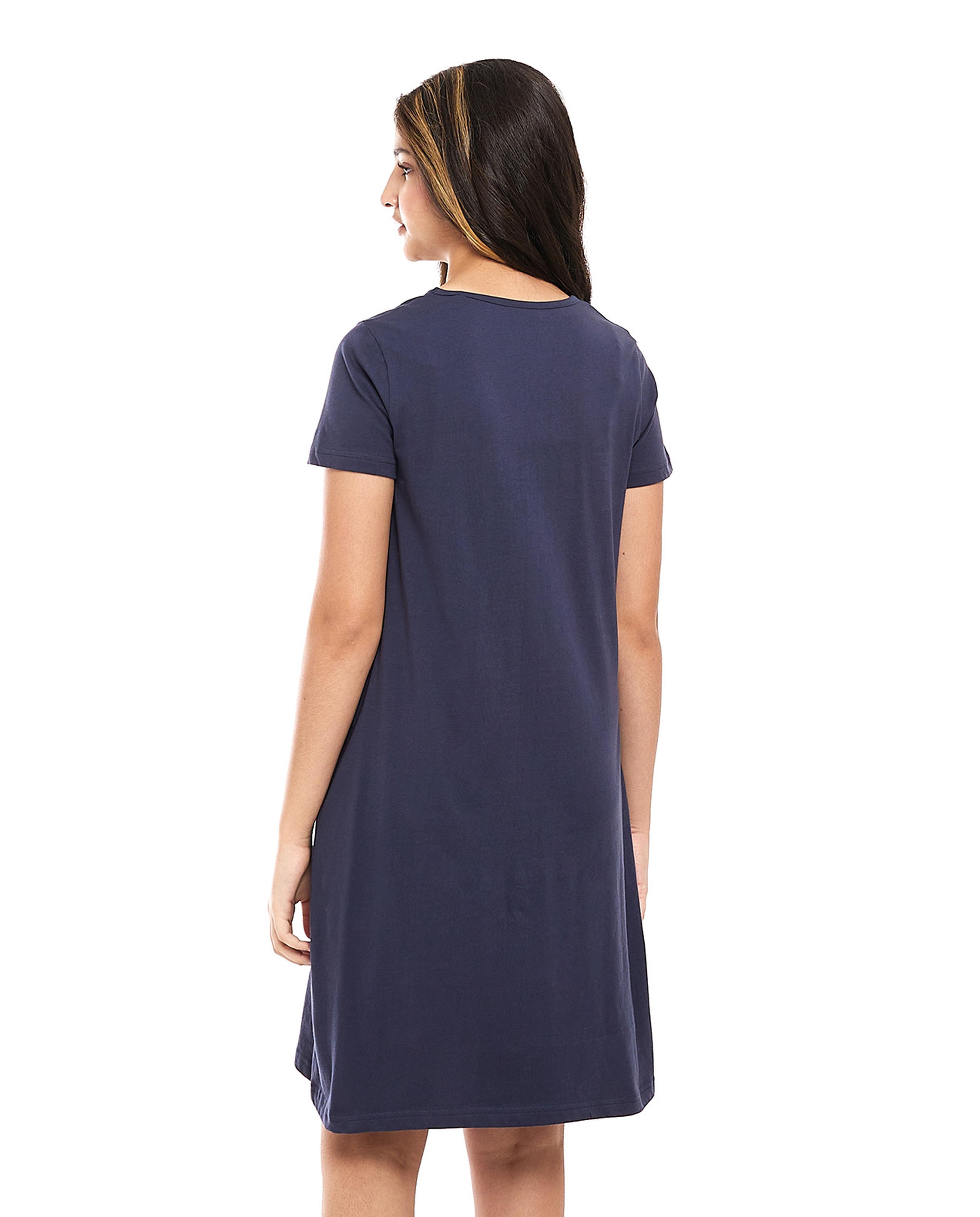 Snoopy Printed Nightdress with Crew Neck and Short Sleeves