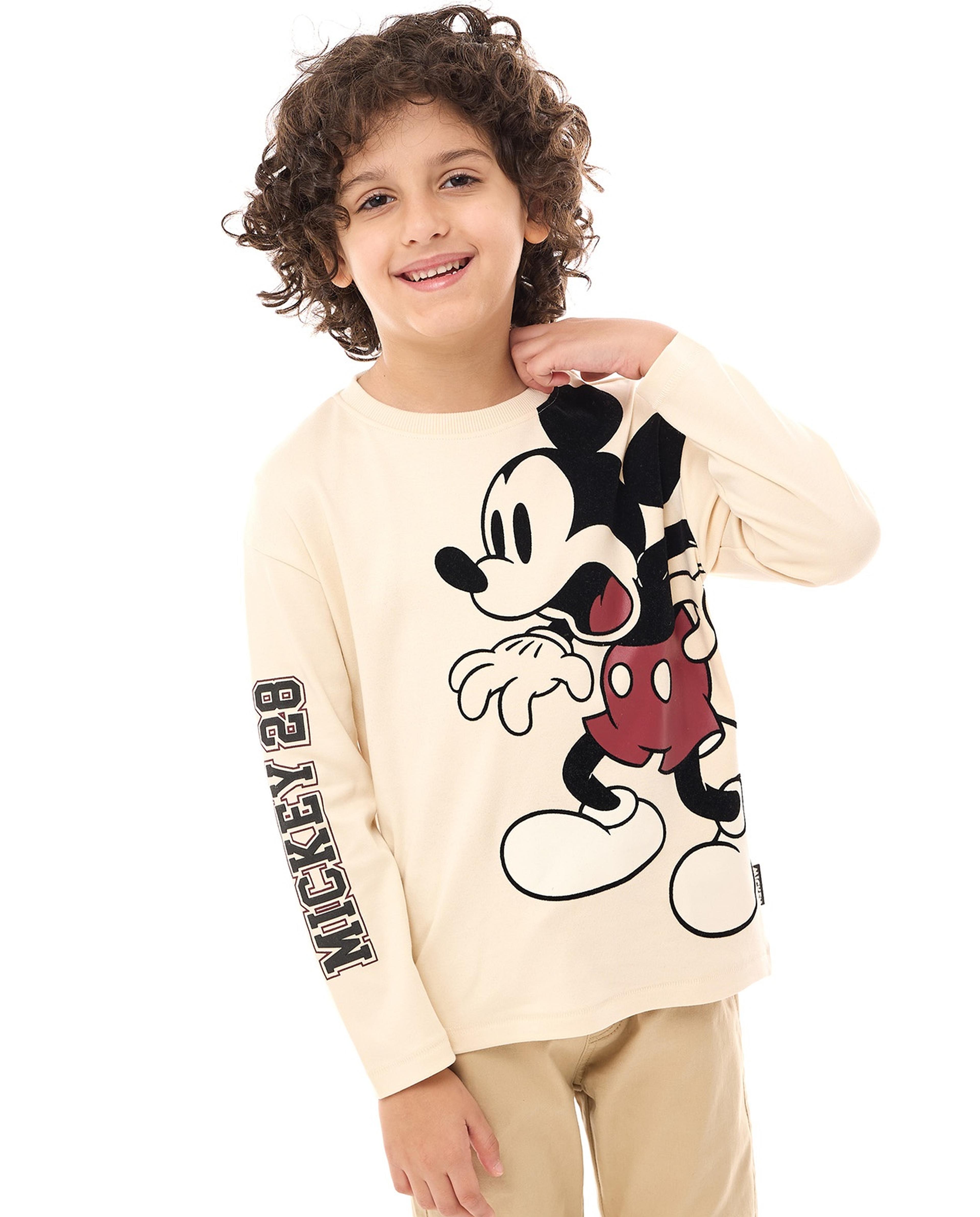 Mickey Mouse Printed T-Shirt with Long Sleeves