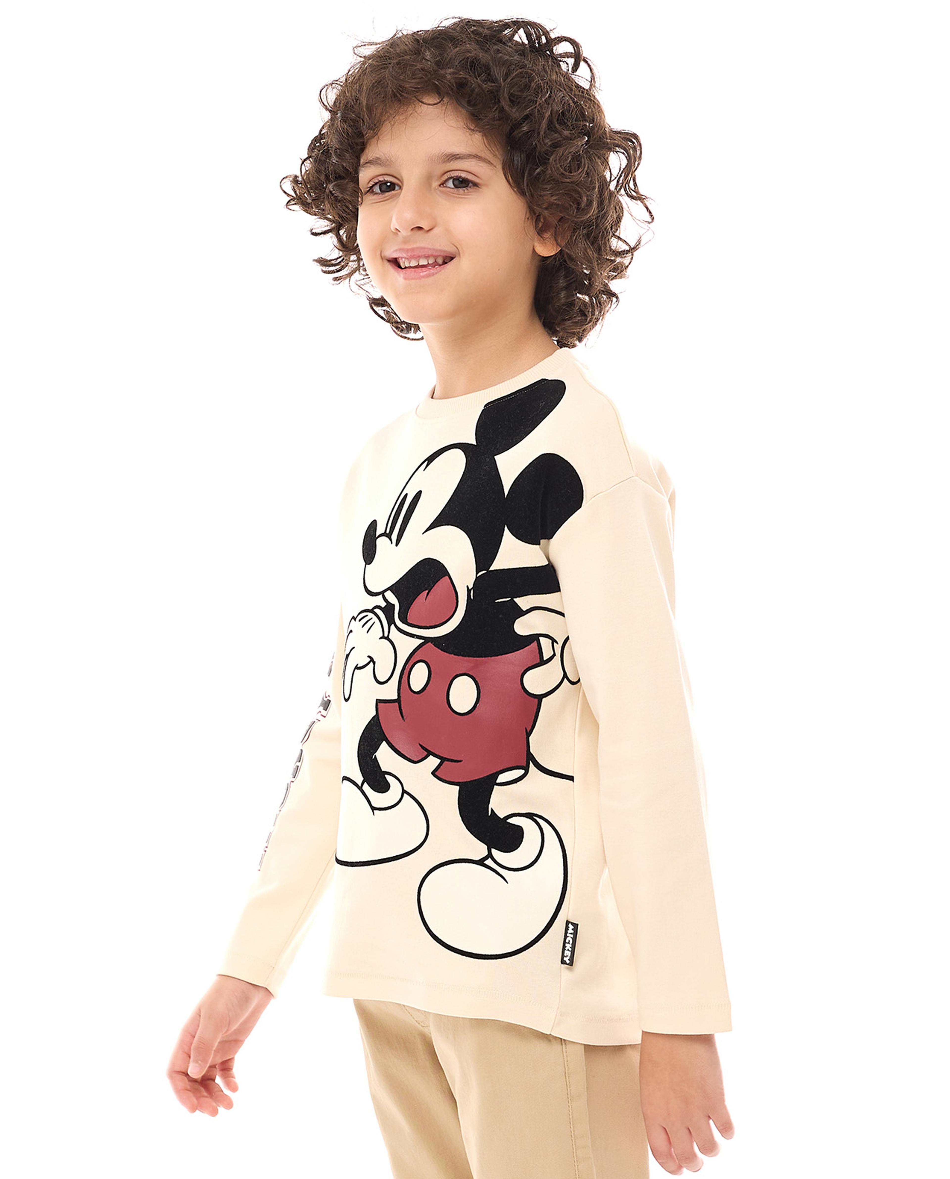 Mickey Mouse Printed T-Shirt with Long Sleeves