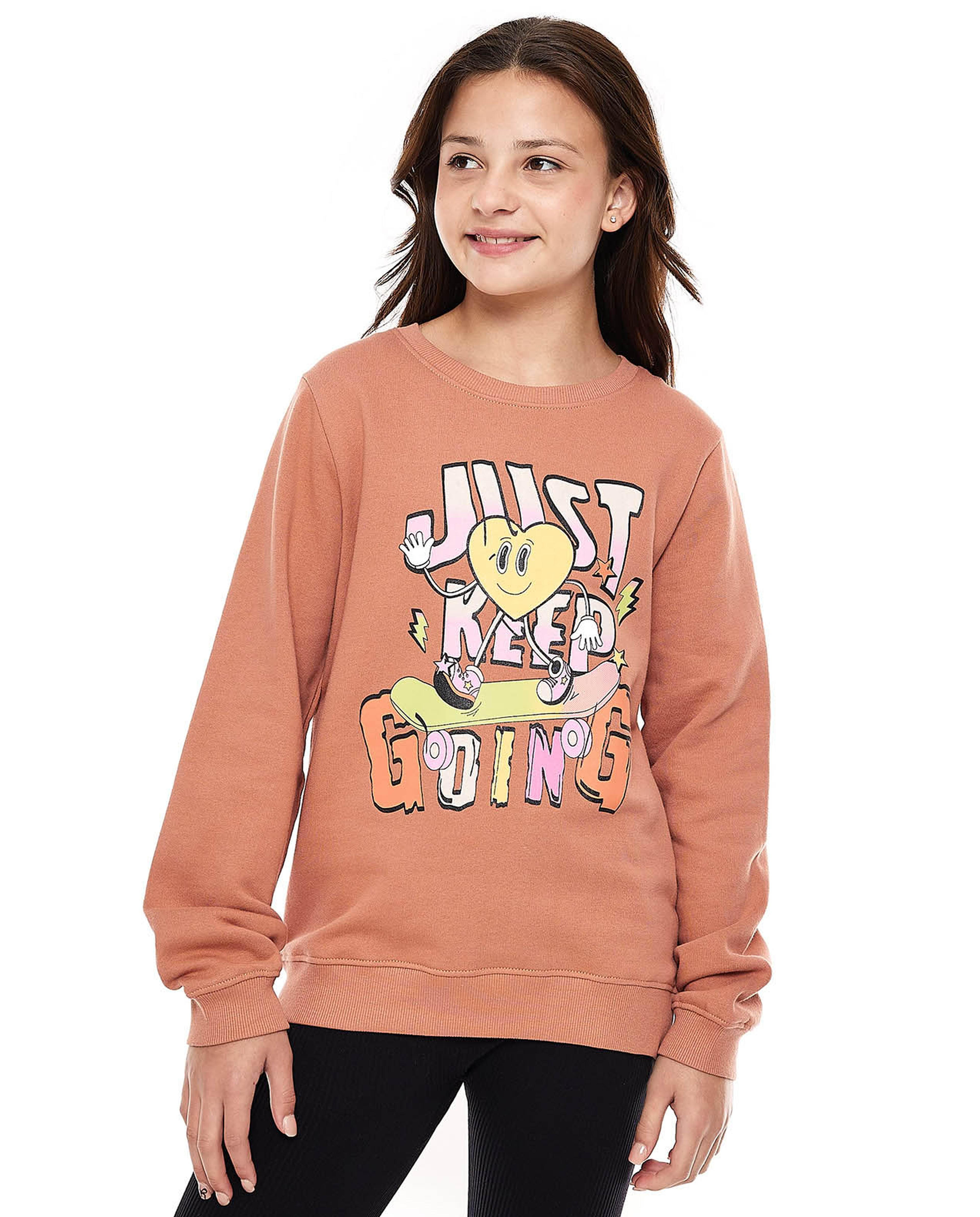 Graphic Print T-Shirt with Crew Neck and Long Sleeves