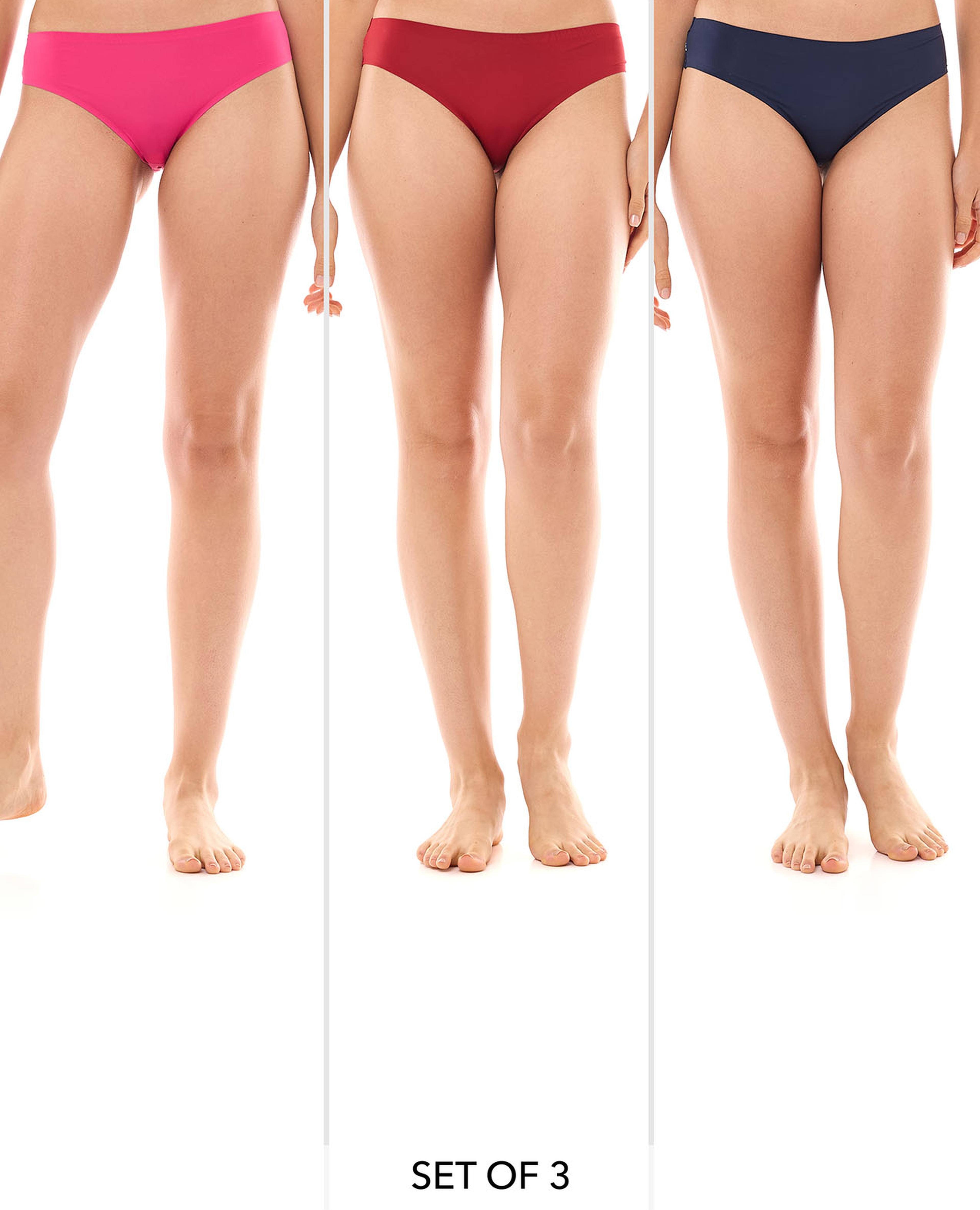 طقم سراويل بكيني بدون درزات - 3 قطع