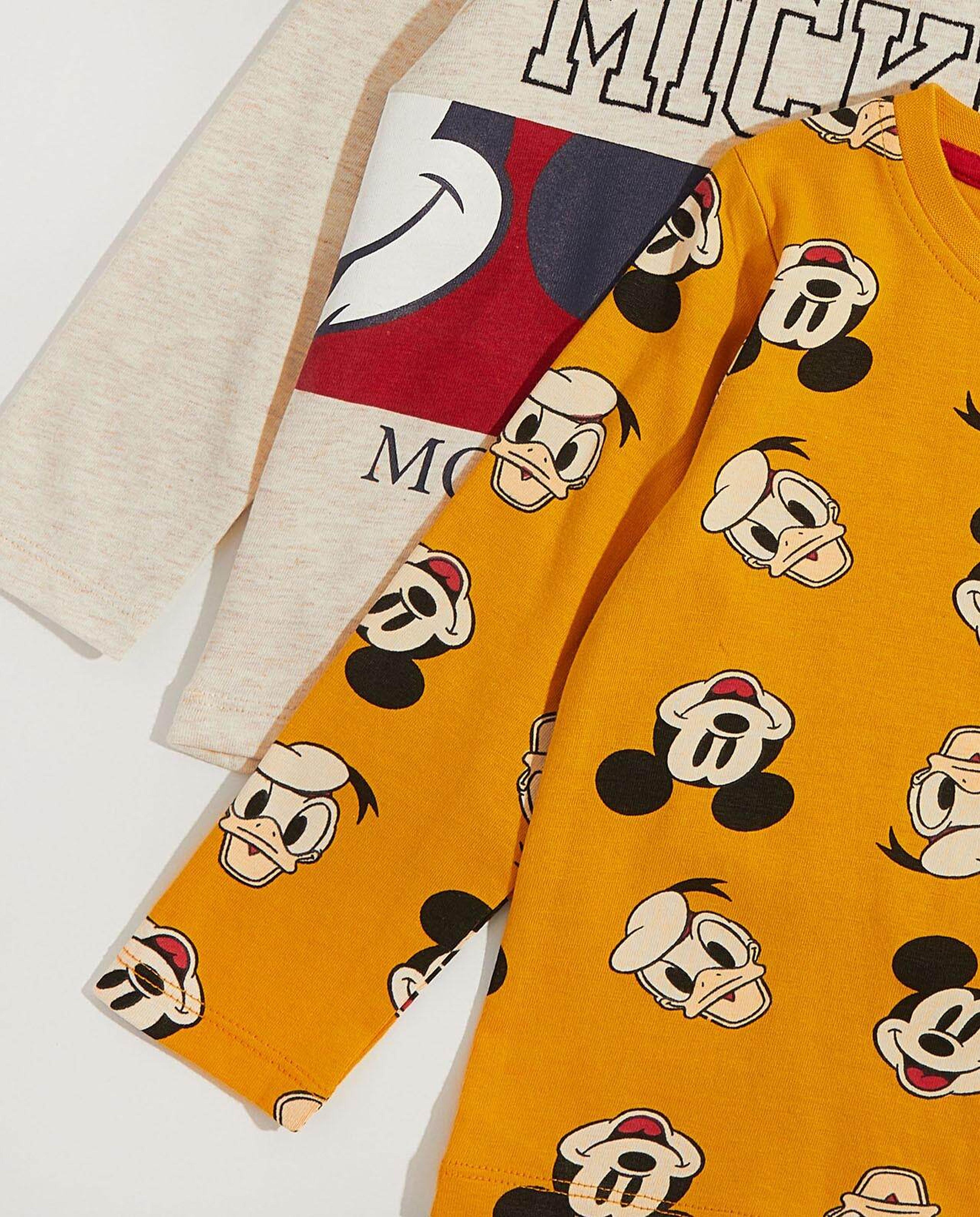 2 Pack Mickey Mouse Print T-Shirts with Long Sleeves