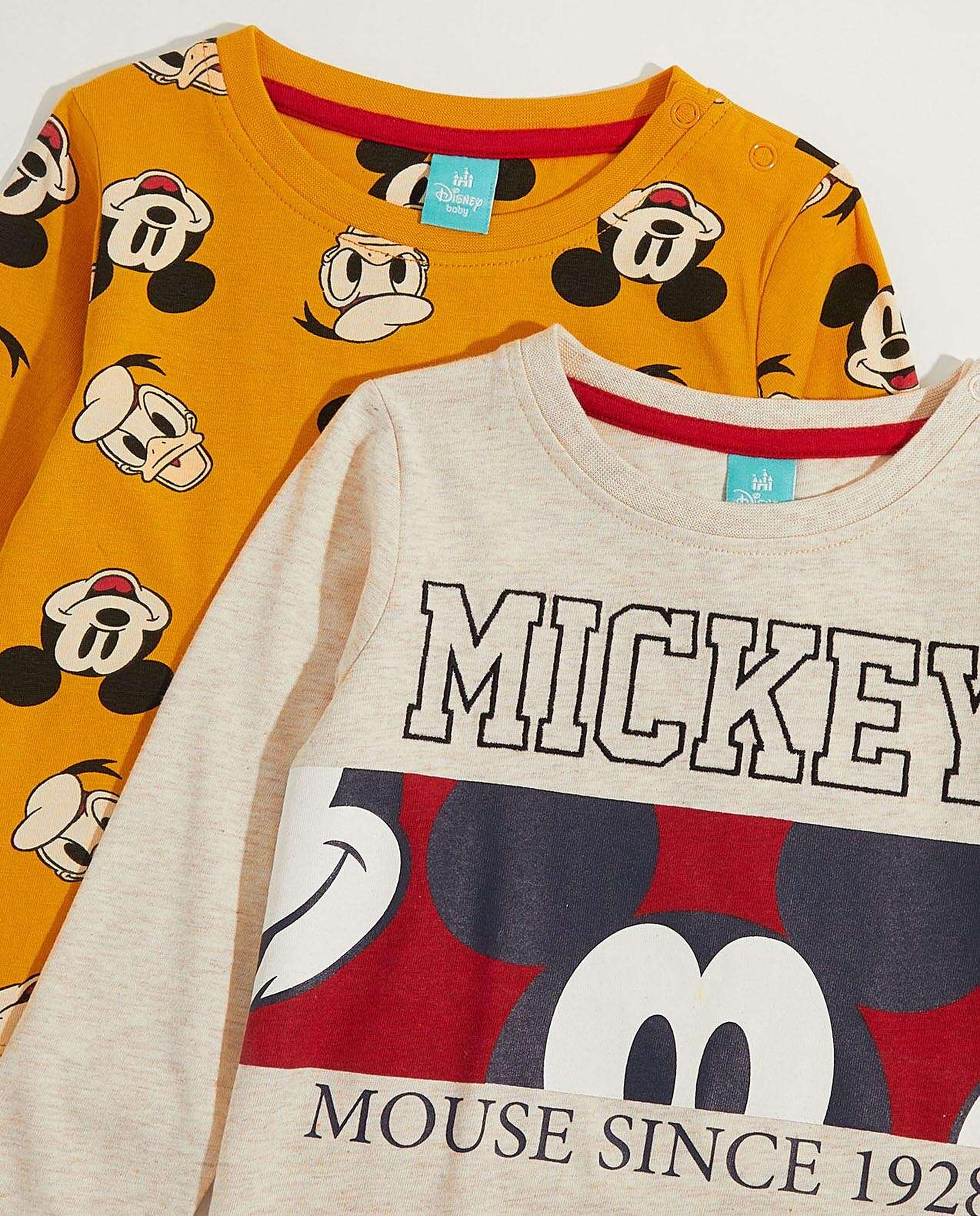 2 Pack Mickey Mouse Print T-Shirts with Long Sleeves