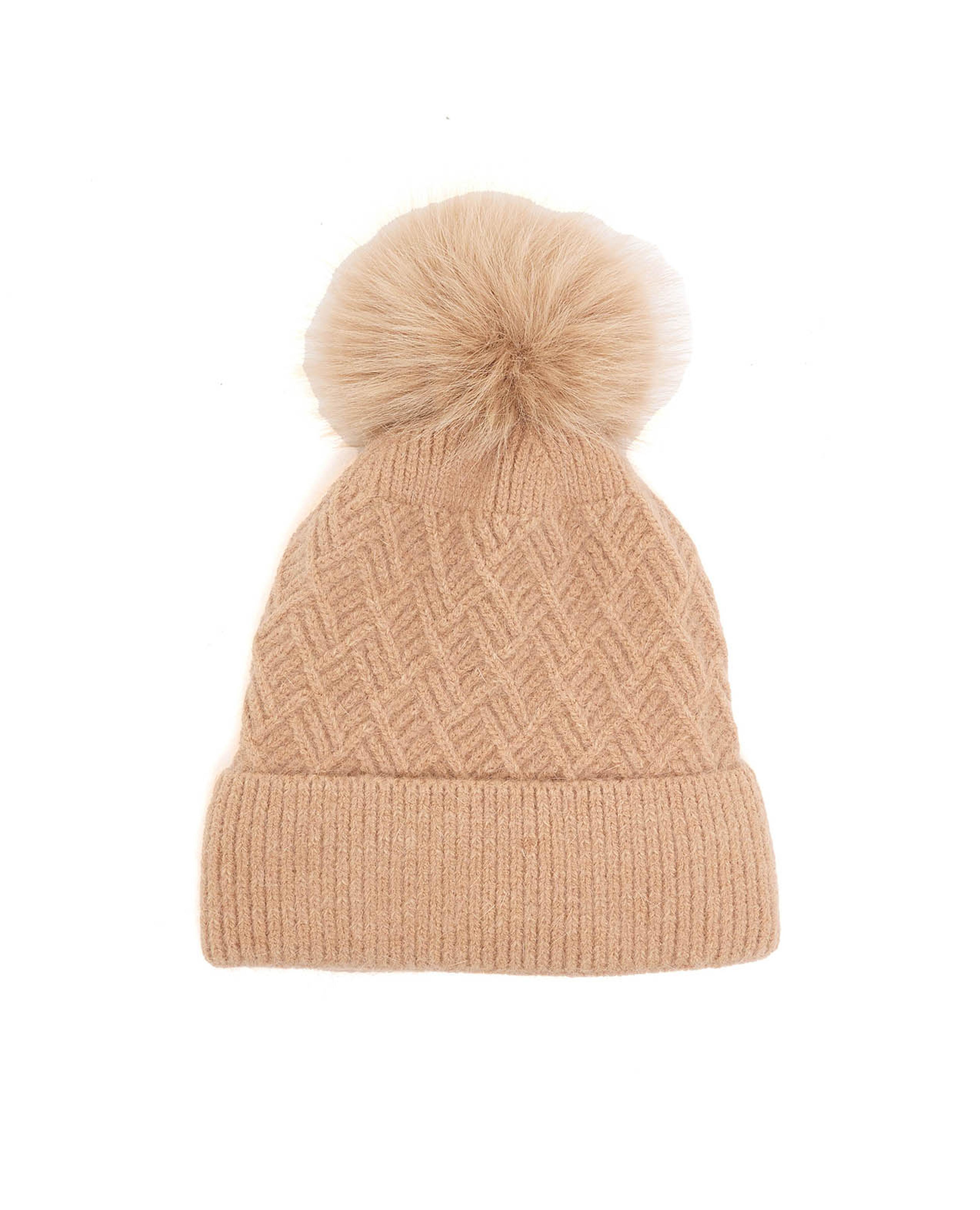 قبعة باني محبوكة مع بوم بوم