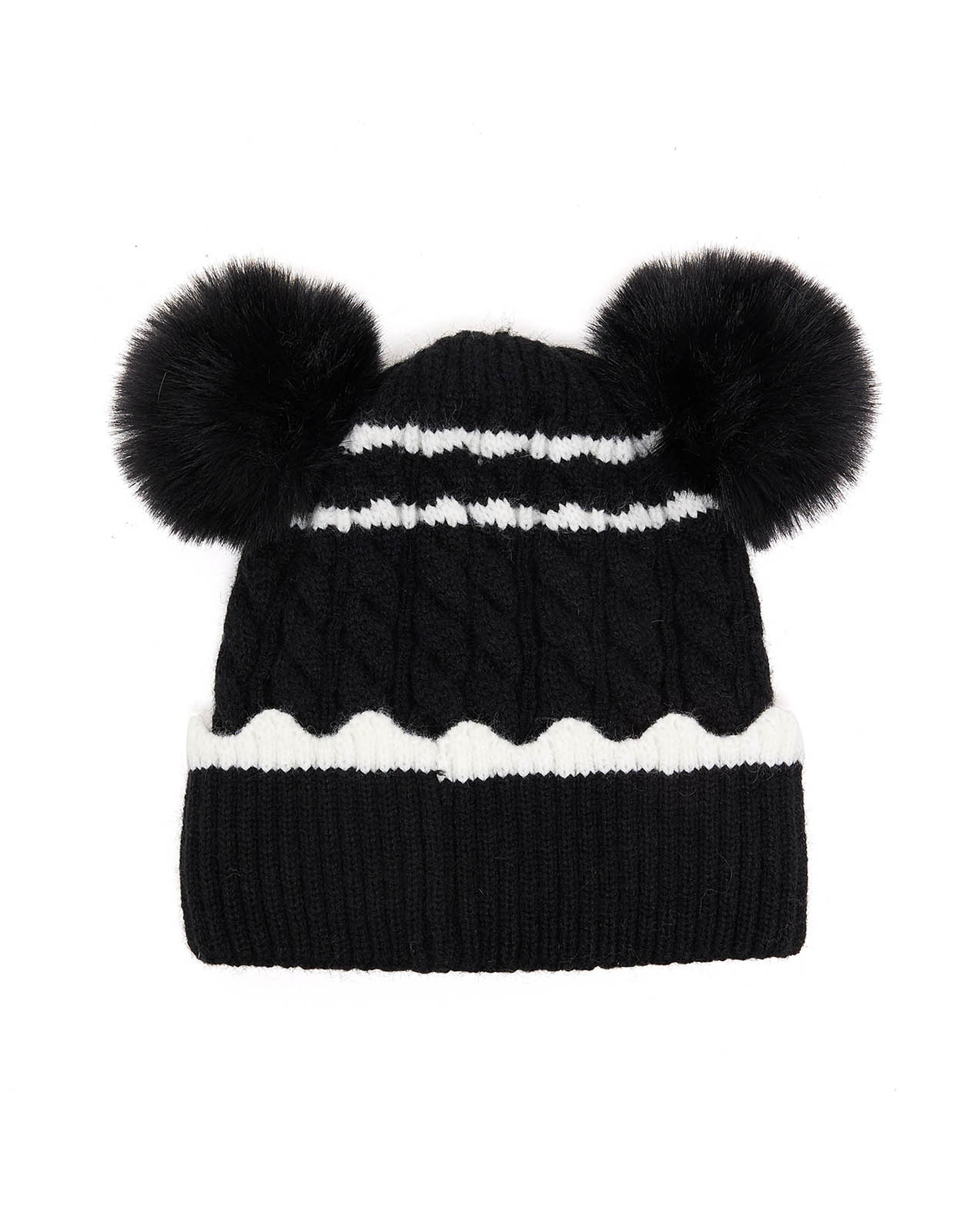 قبعة باني محبوكة مع بوم بوم