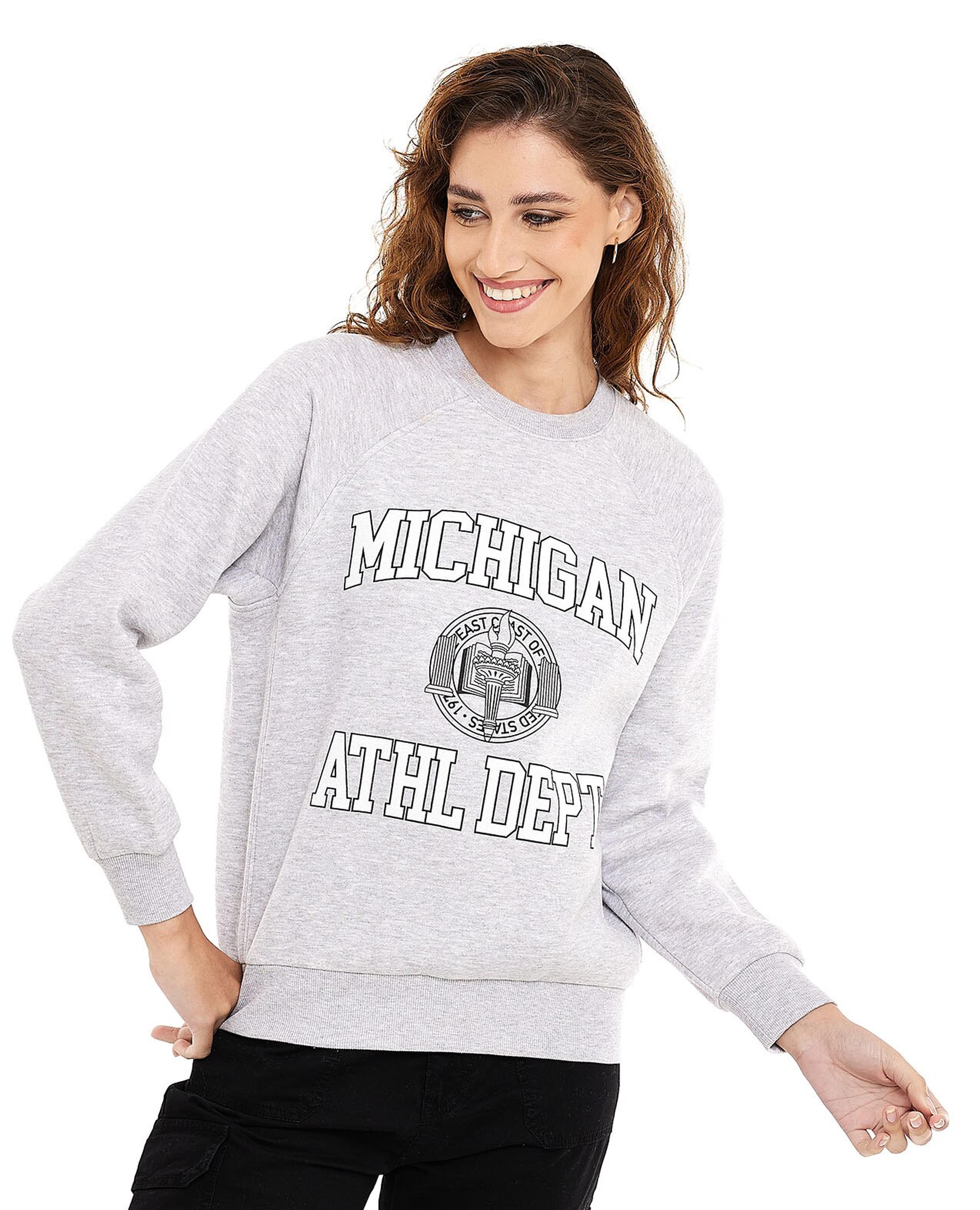 Typography Print Sweatshirt with Crew Neck and Long Sleeves